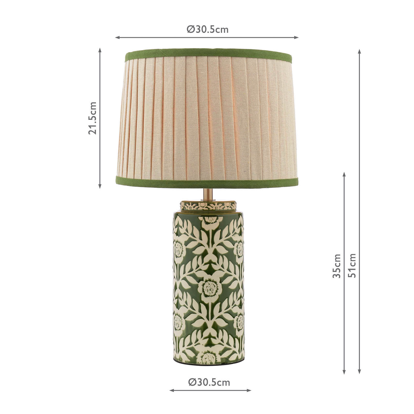 Joules Highclere Table Lamp Green Ceramic and Antique Brass With Shade