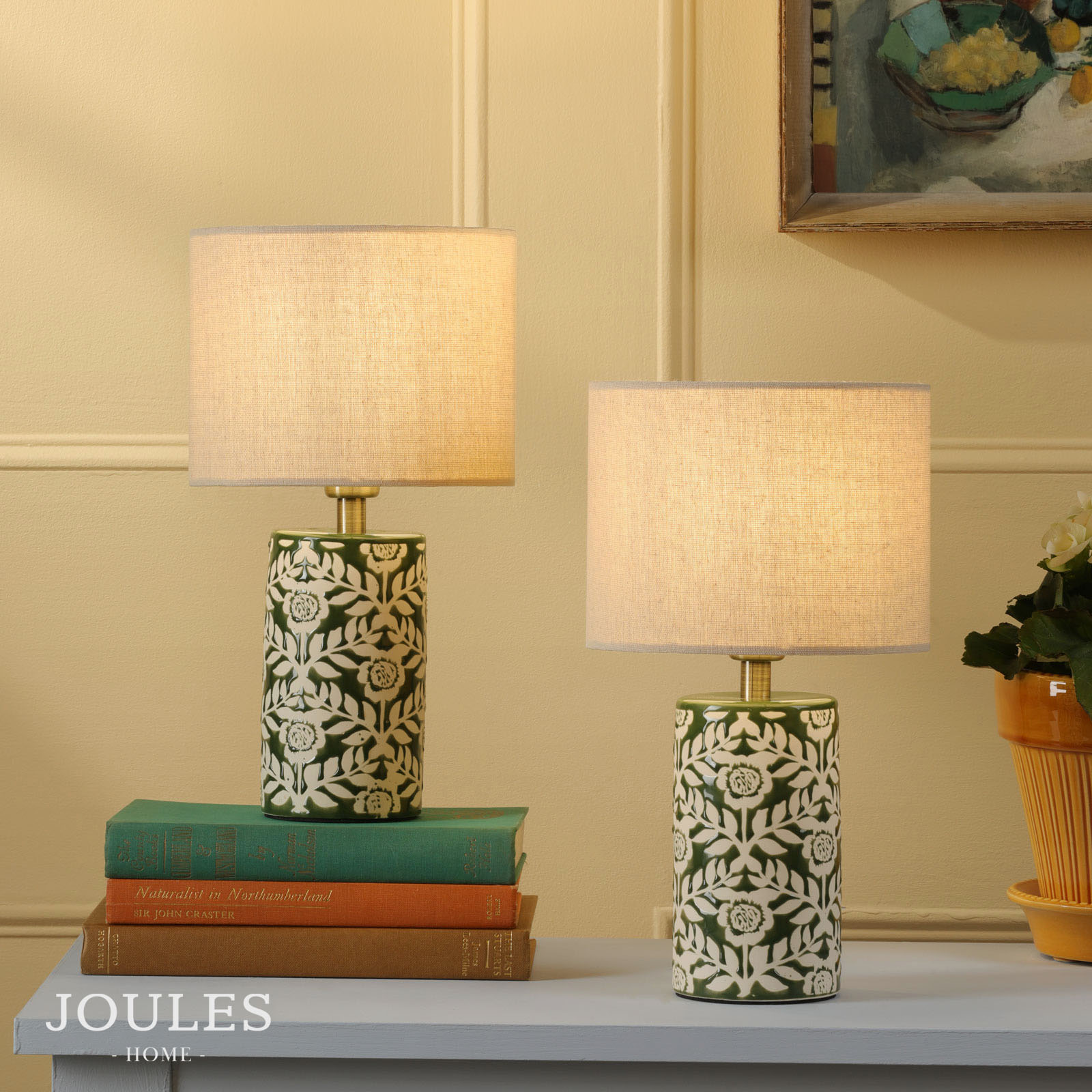 Joules Highclere Twin Pack Table Lamp Green Ceramic With Shade
