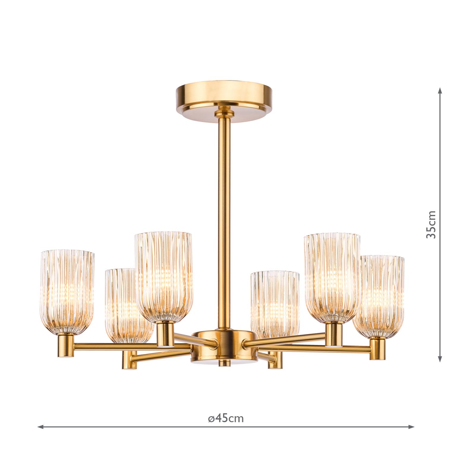 Hilaria 6 Light Semi-Flush Antique Gold and Amber Ribbed Glass