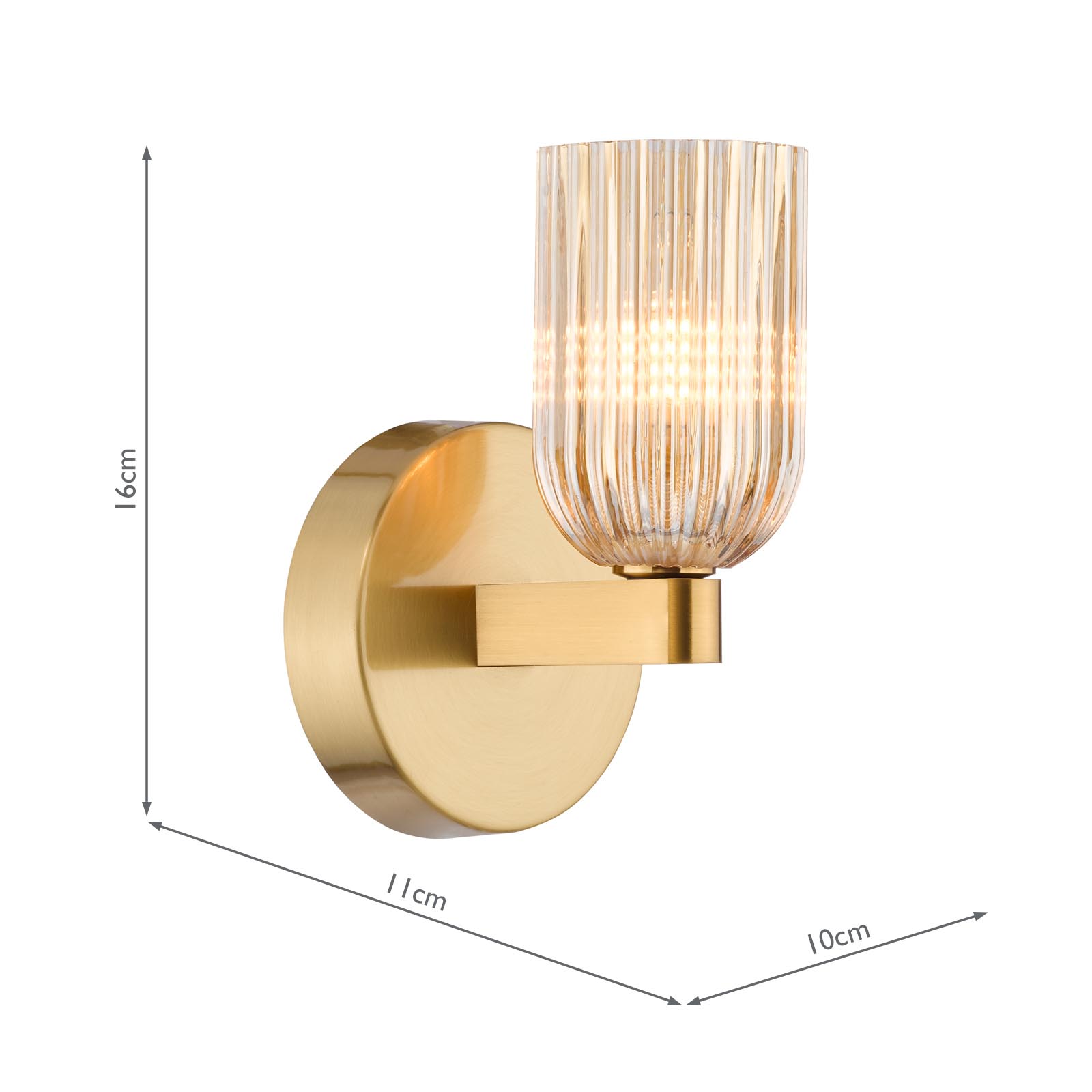 Hilaria Bathroom Wall Light Antique Gold and Amber Ribbed Glass IP44