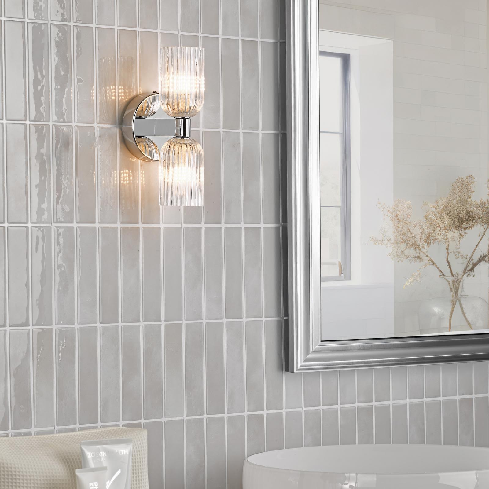 Hilaria 2 Light Bathroom Wall Light Polished Chrome and Ribbed Glass IP44