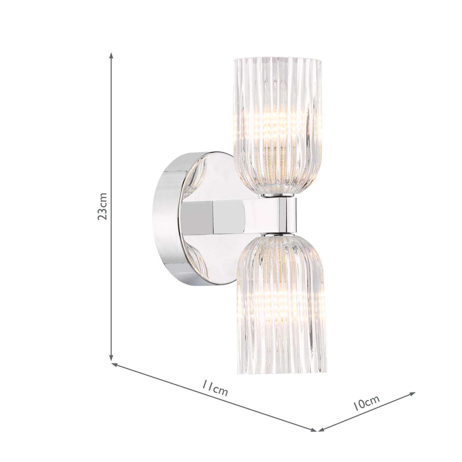 Hilaria 2 Light Bathroom Wall Light Polished Chrome and Ribbed Glass IP44