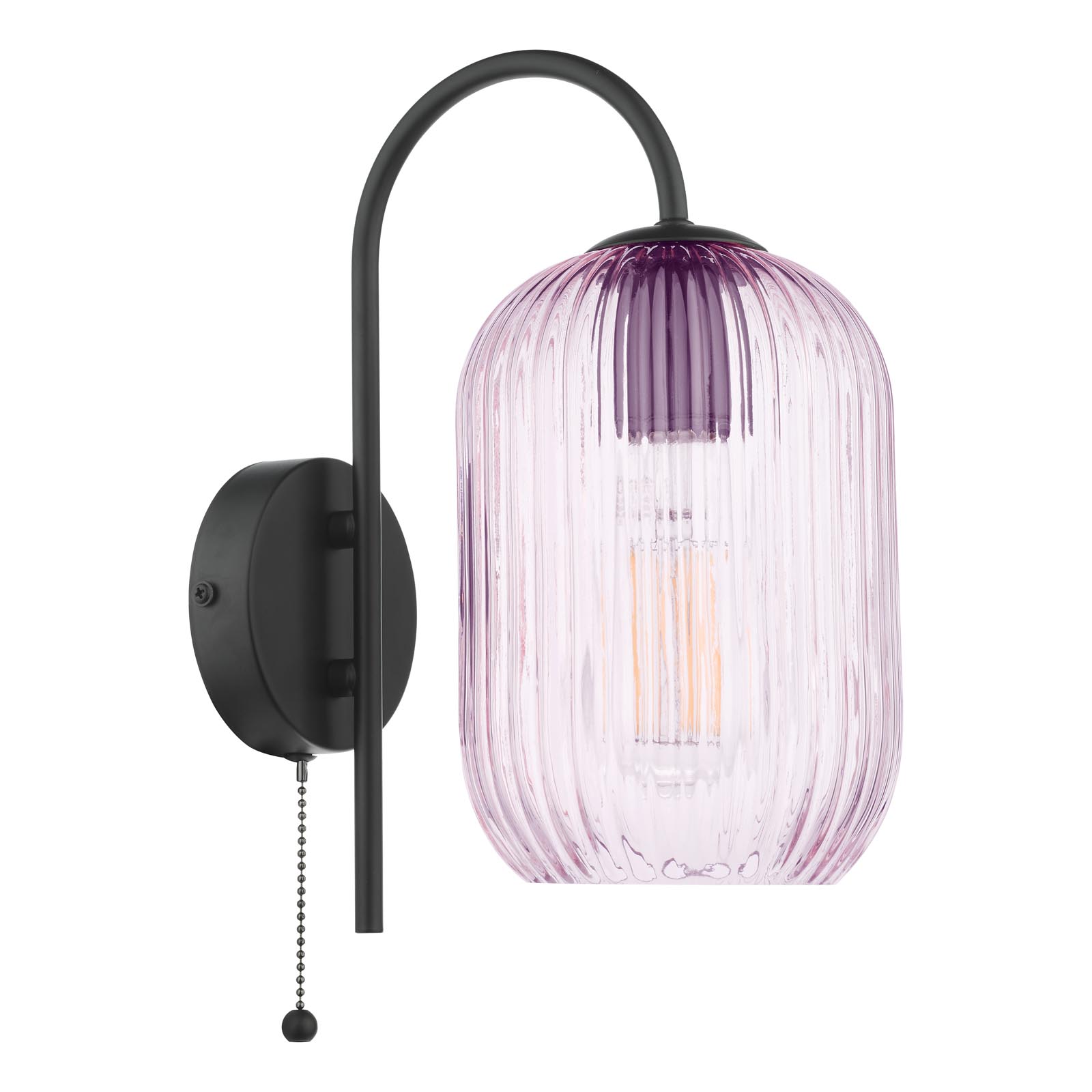 Idra Wall Light Matt Black and Pink Ribbed Glass