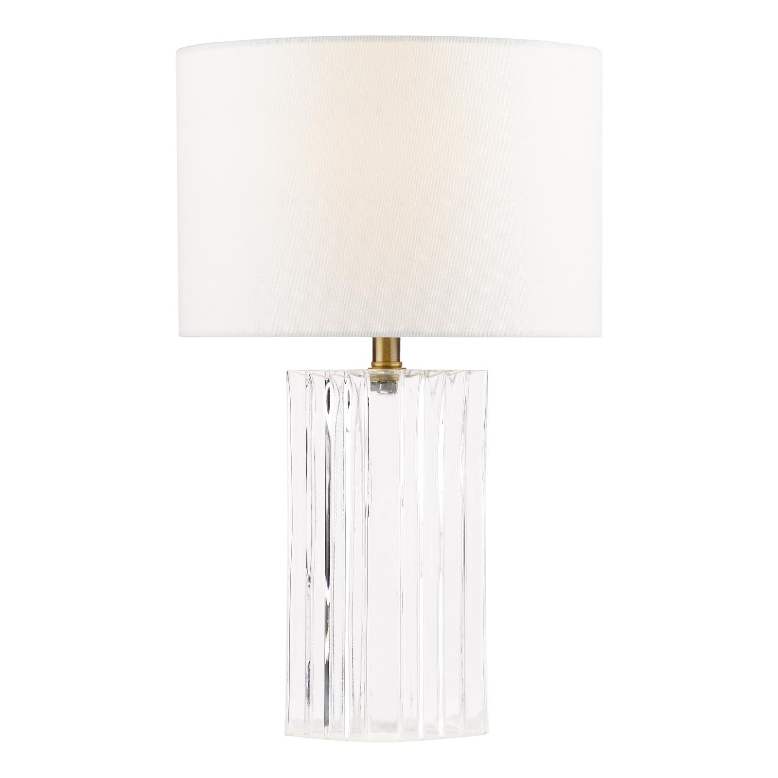 Iggy Table Lamp Ribbed Glass and Antique Brass With Linen Shade