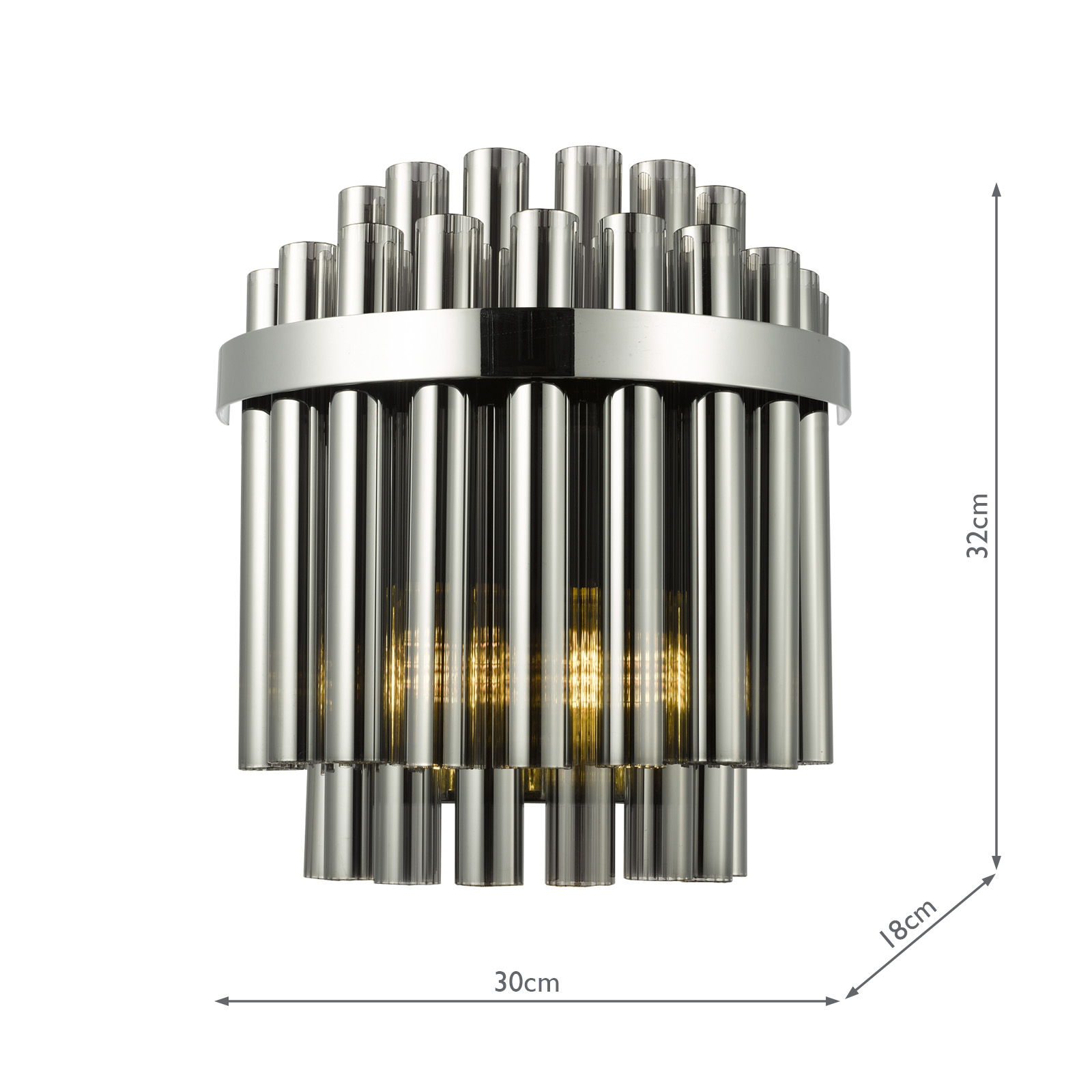 Imani 2 Light Wall Light Polished Chrome and Smoked Ribbed Glass