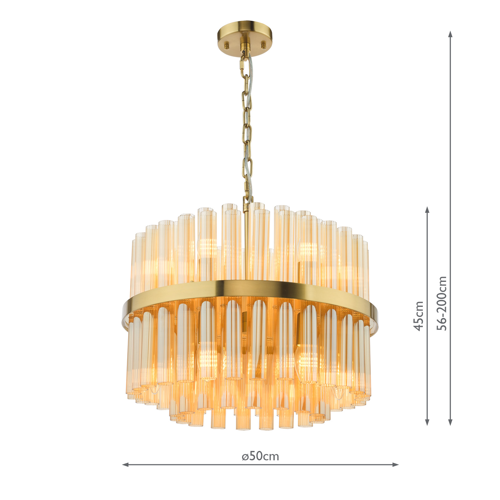 Imani 12 Light Pendant Natural Brass and Champagne Ribbed Glass