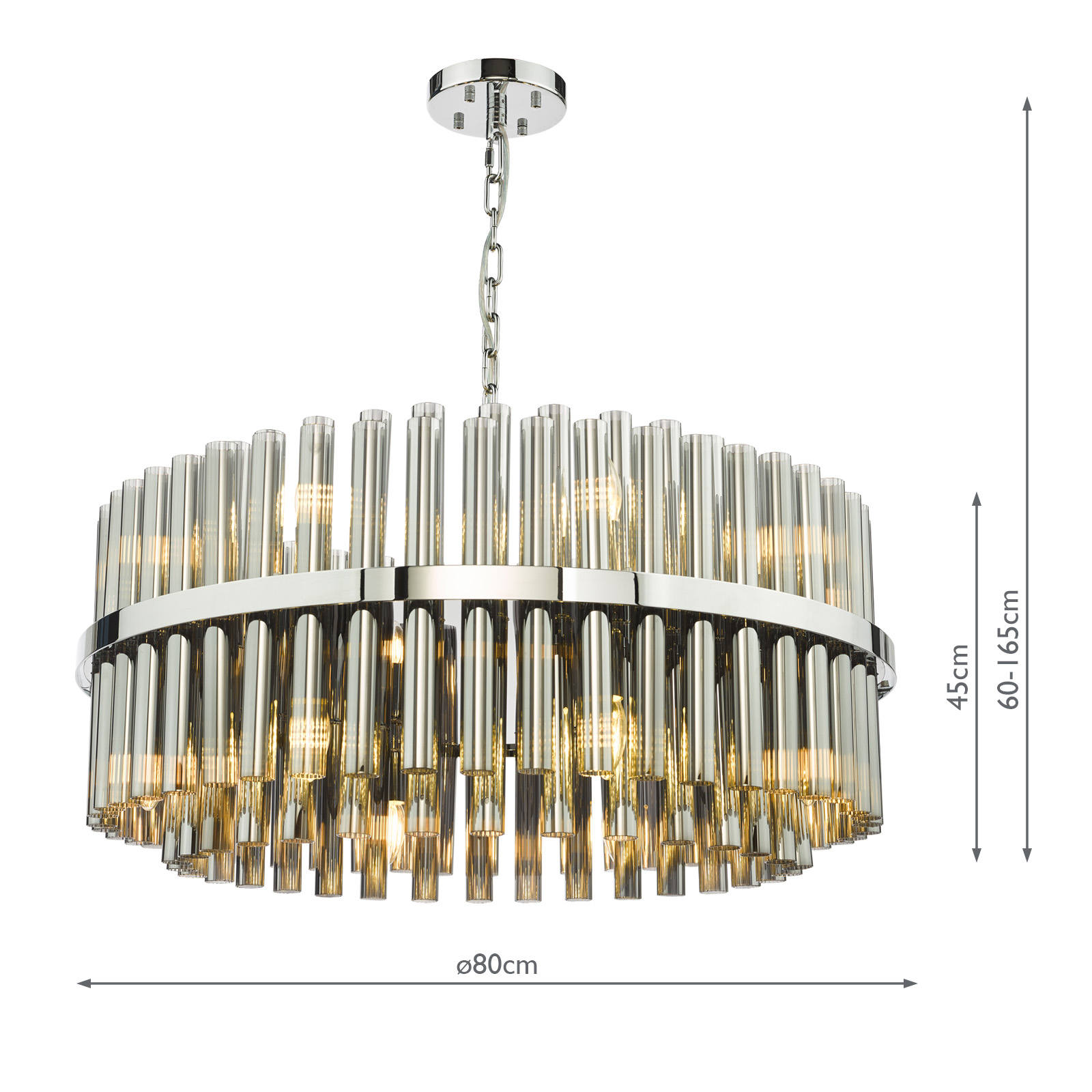 Imani 16 Light Pendant Polished Chrome and Smoked Ribbed Glass