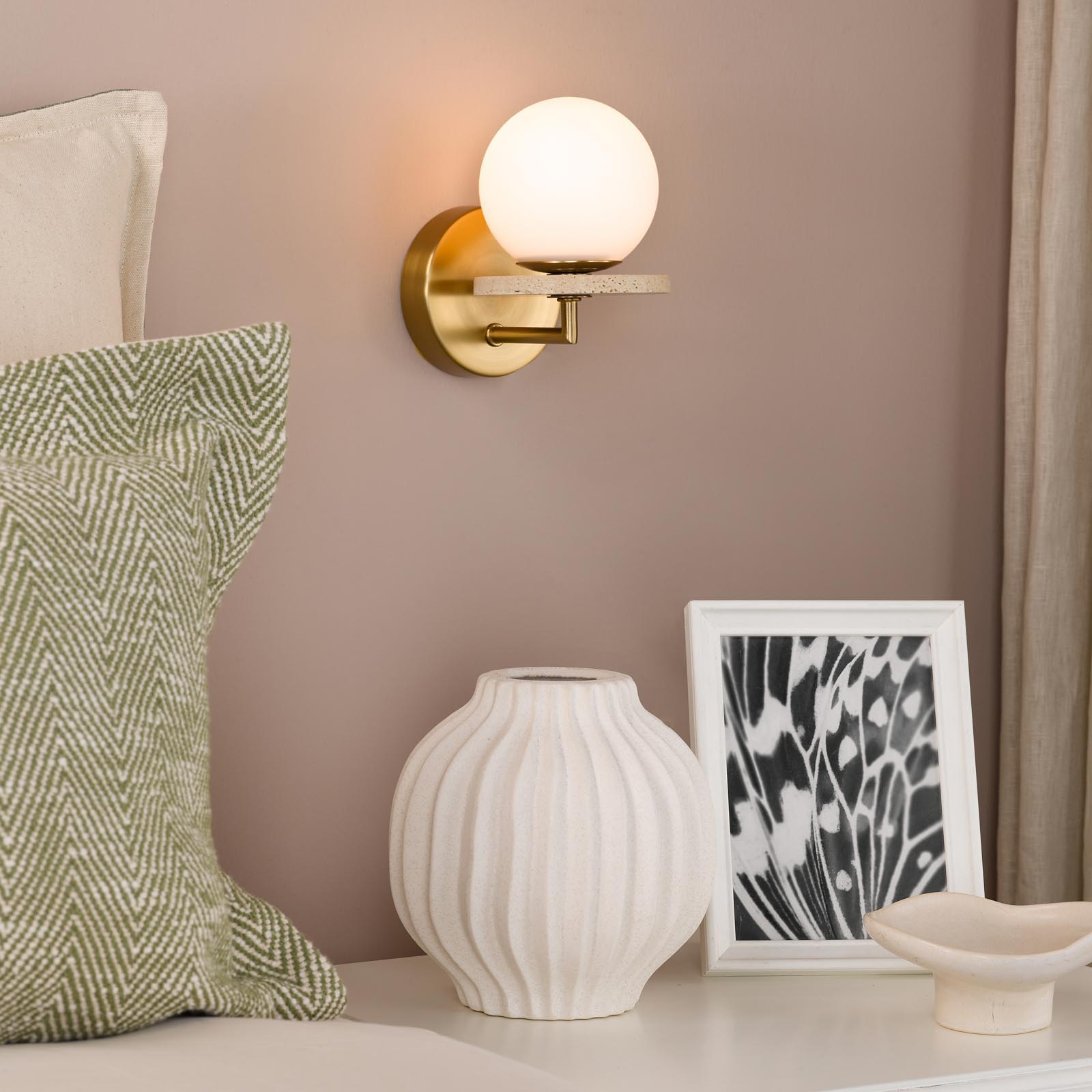Inaya Wall Light Natural Brass and Travertine 