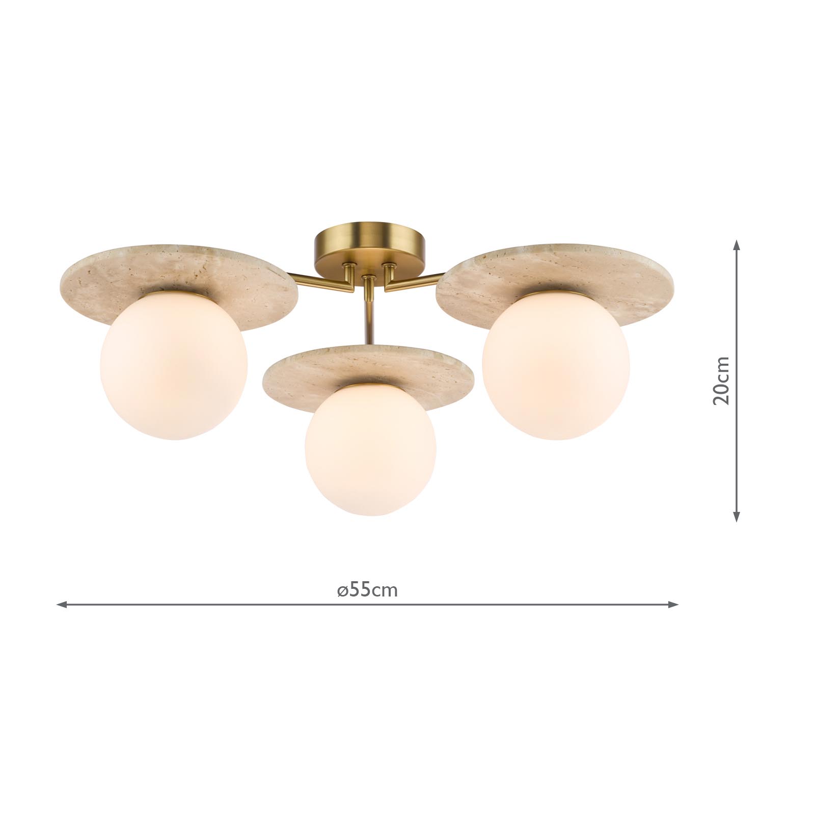 Inaya 3 Light Semi-Flush Natural Brass and Travertine 