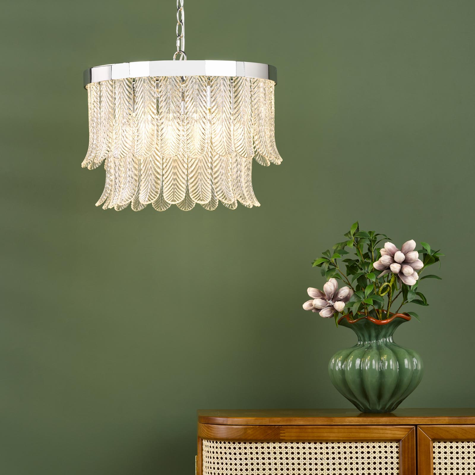 Irisen 6 Light Pendant Polished Nickel and Textured Glass