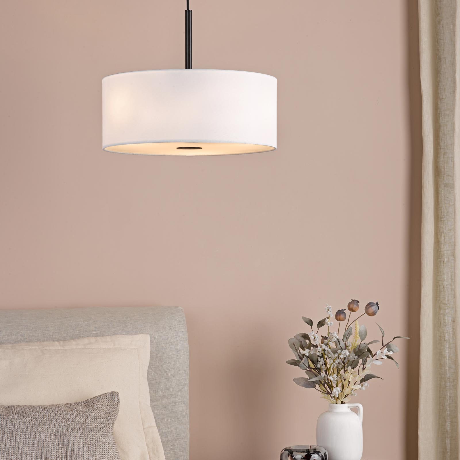 Isla 3 Light Pendant Matt Black and Ivory Shade 40cm