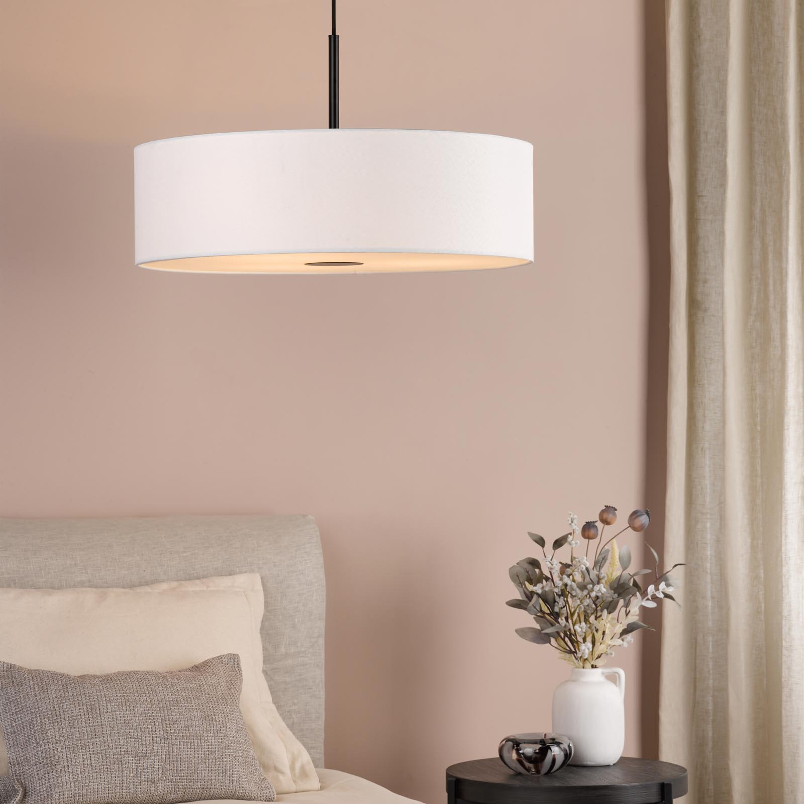 Isla 3 Light Pendant Matt Black and Ivory Shade 60cm
