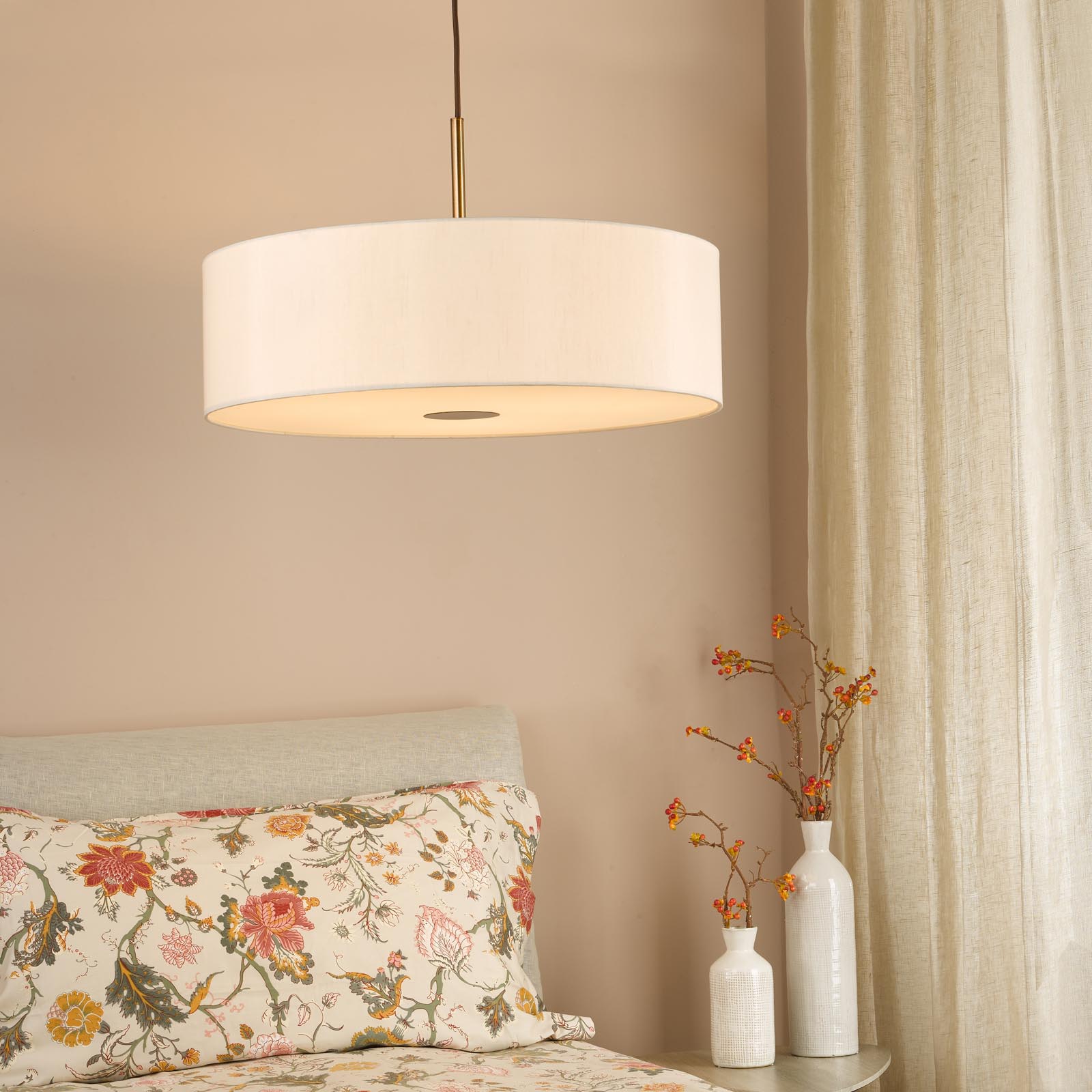 Isla 3 Light Pendant Antique Bronze and Ecru Shade 60cm