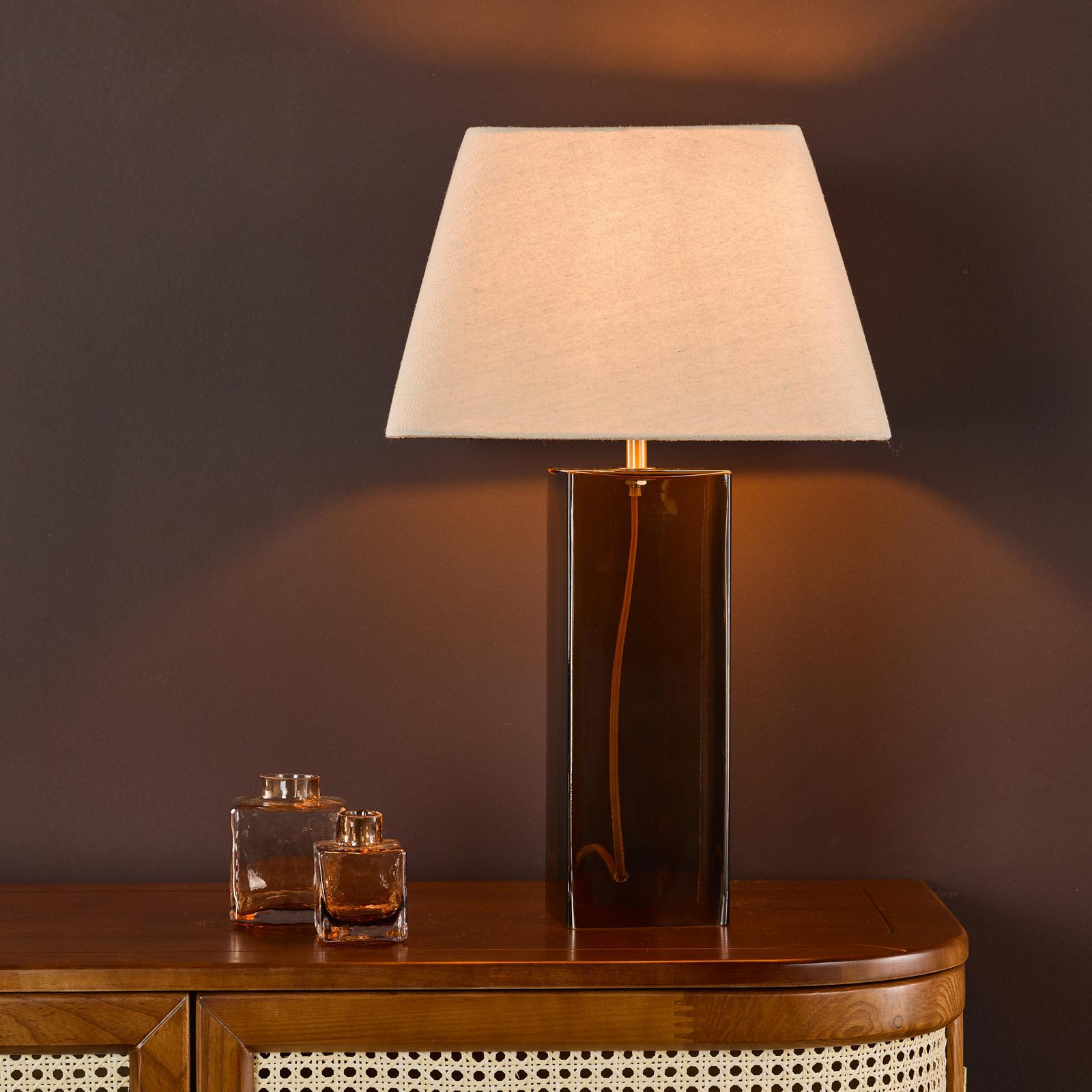 Izar Table Lamp Brown Glass and Antique Brass With Shade