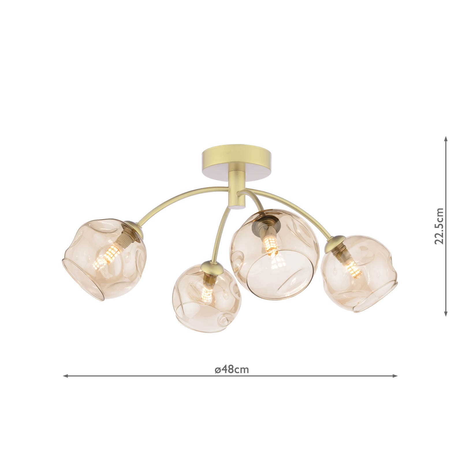 Izzy 4 Light Semi-Flush Matt Gold With Organic Amber Glass