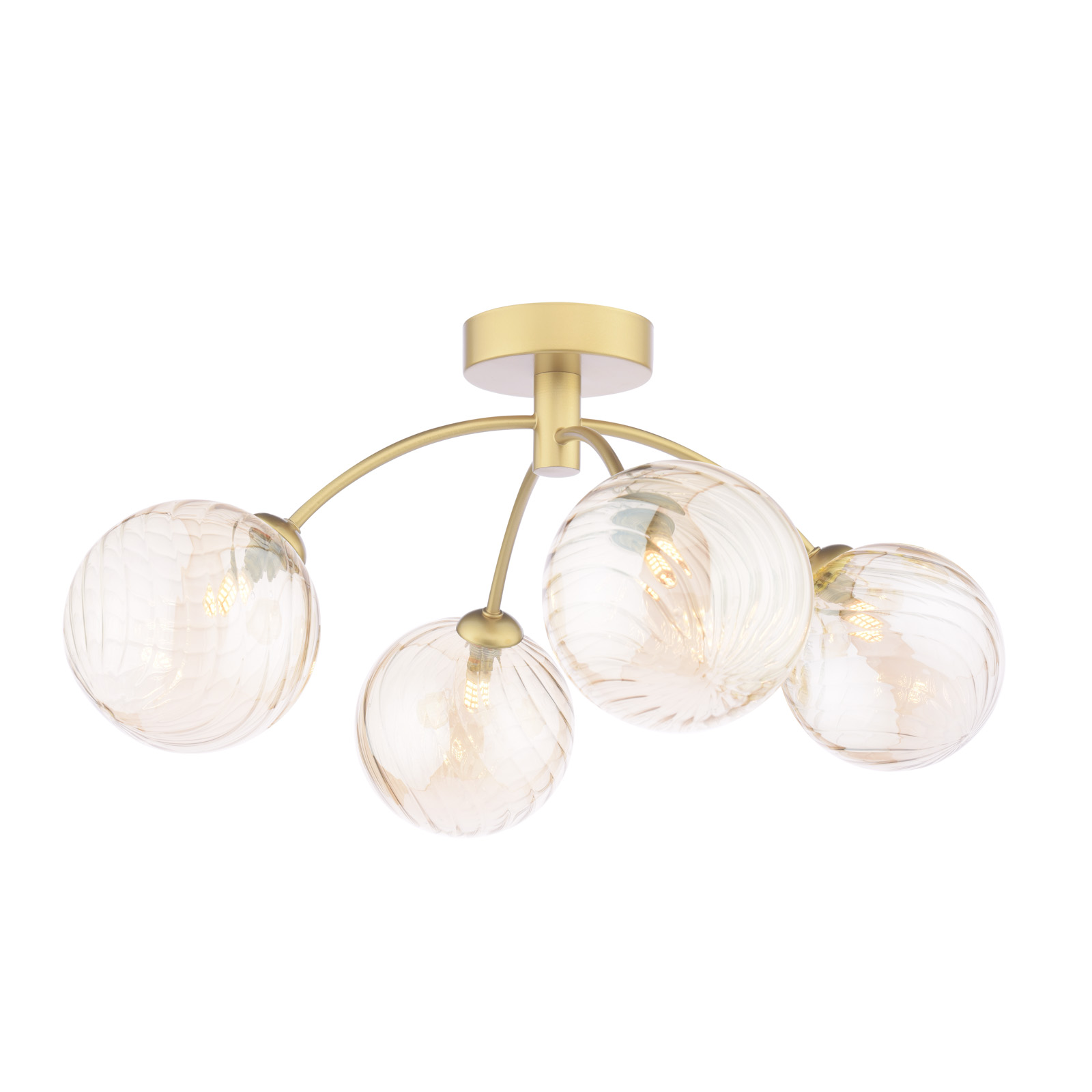 Izzy 4 Light Semi-Flush Matt Gold With Twisted Amber Glass