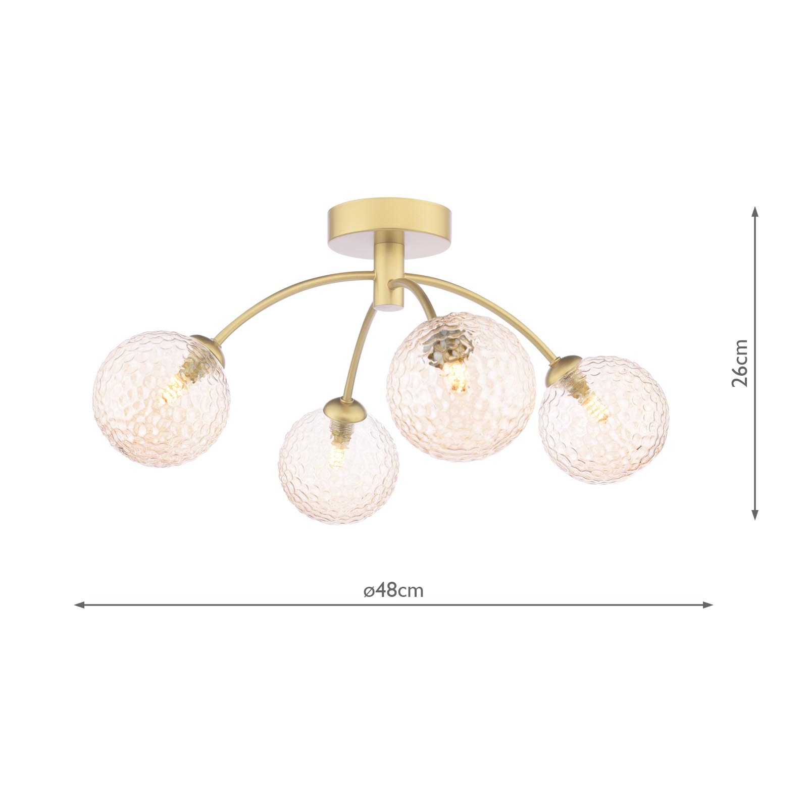 Izzy 4 Light Semi-Flush Matt Gold With Amber Hammered Glass