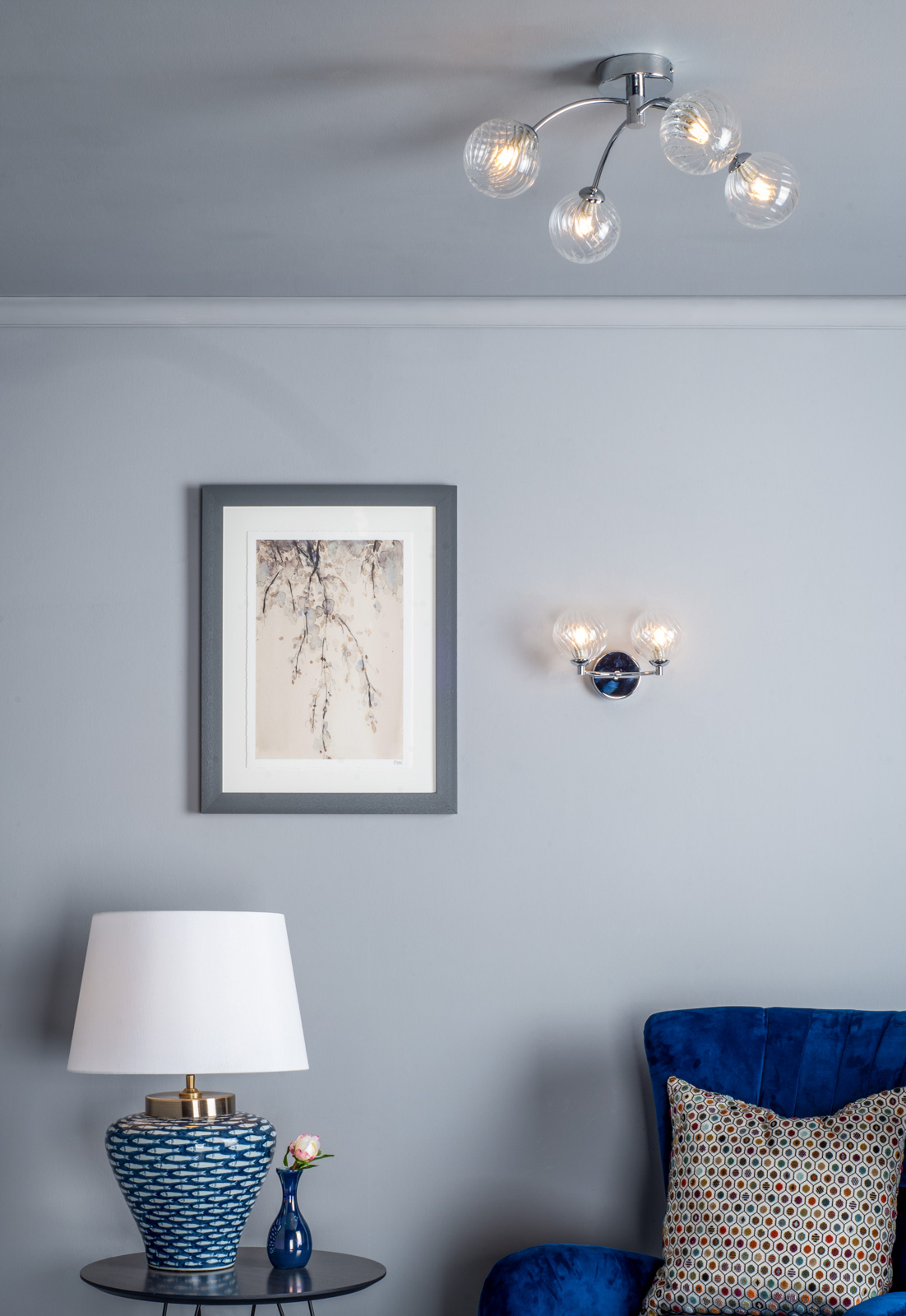 Izzy 4 Light Semi Flush Polished Chrome With Twisted Glass