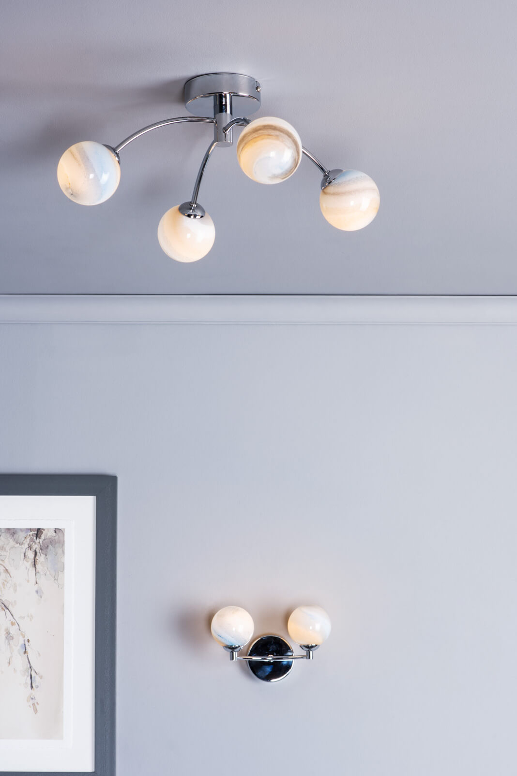 Izzy 4 Light Semi Flush Polished Chrome With Planet Style Glass