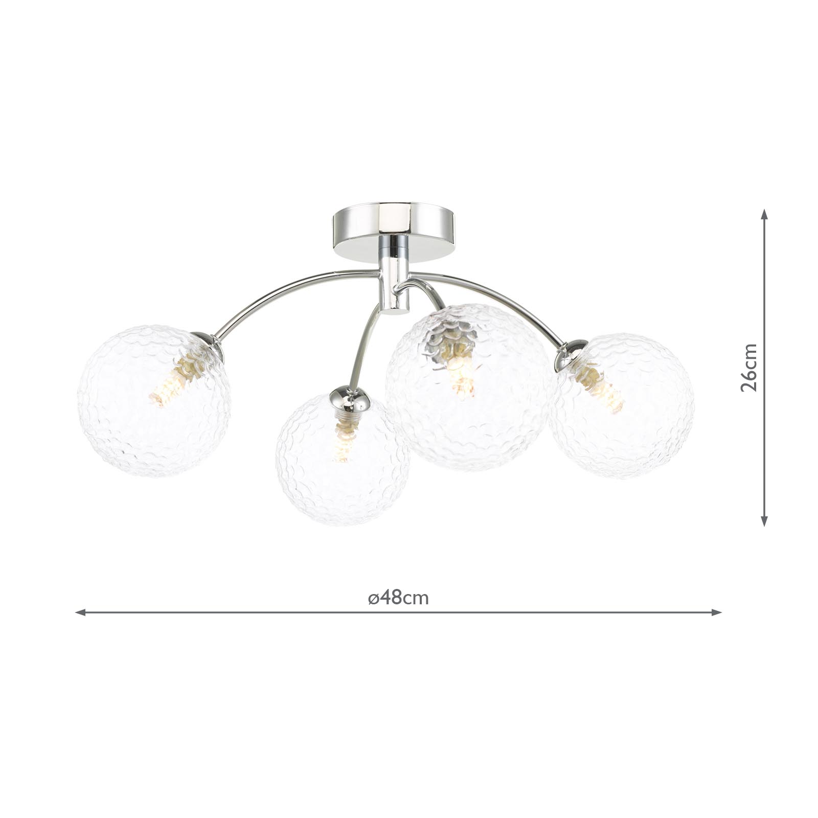 Izzy 4 Light Semi Flush Polished Chrome With Clear Hammered Glass