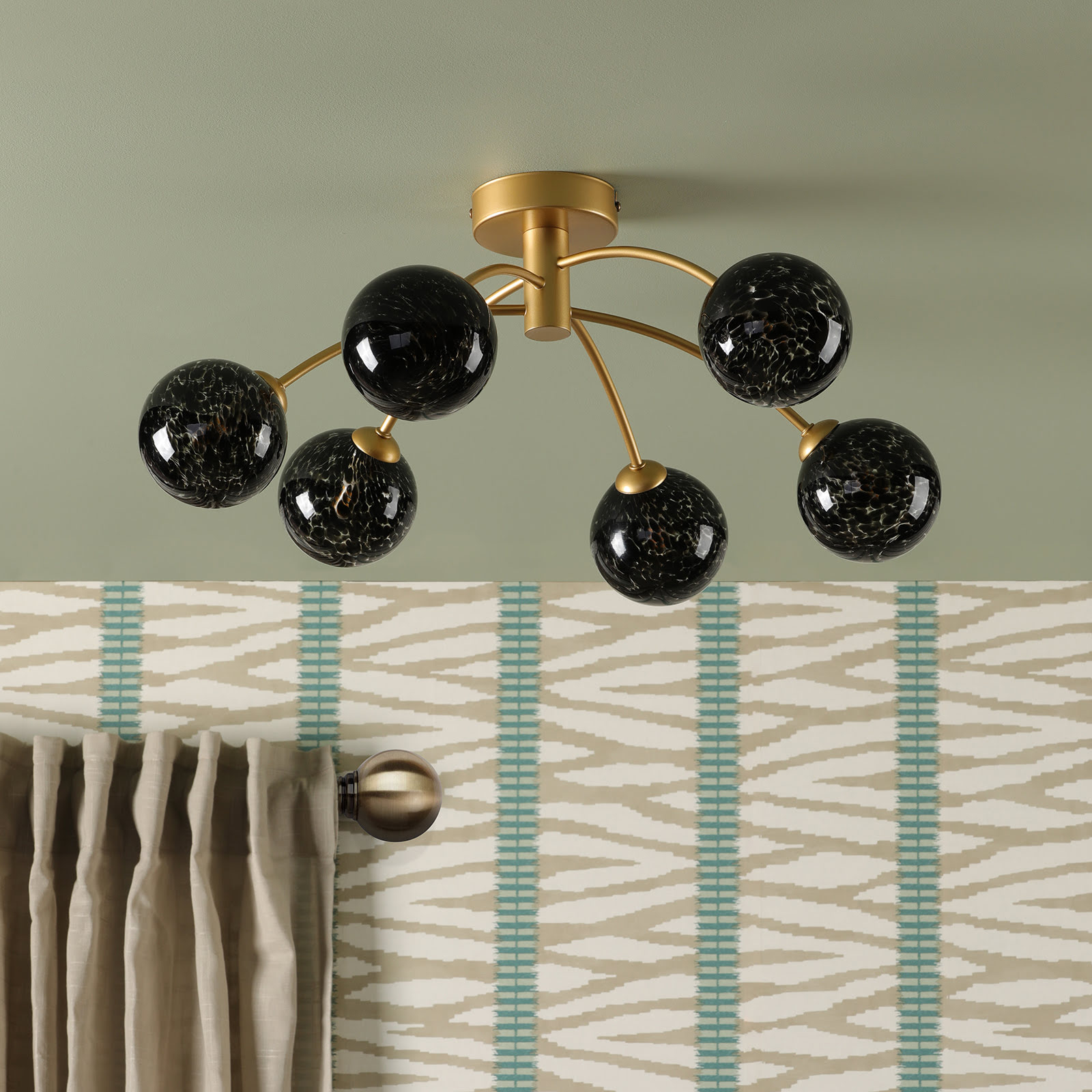 Izzy 6 Light Semi-Flush Matt Gold With Black Confetti Glass