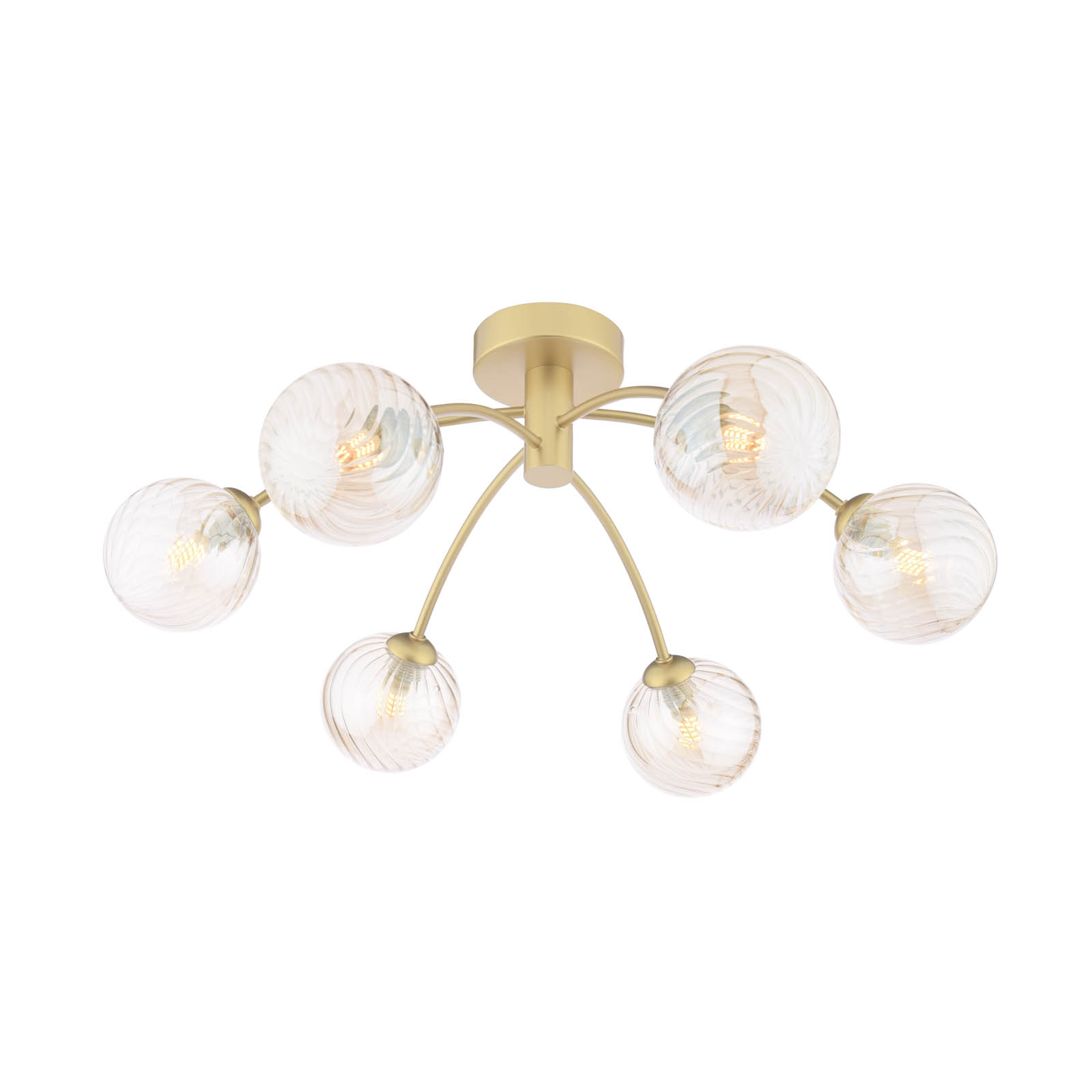 Izzy 6 Light Semi-Flush Matt Gold With Twisted Amber Glass