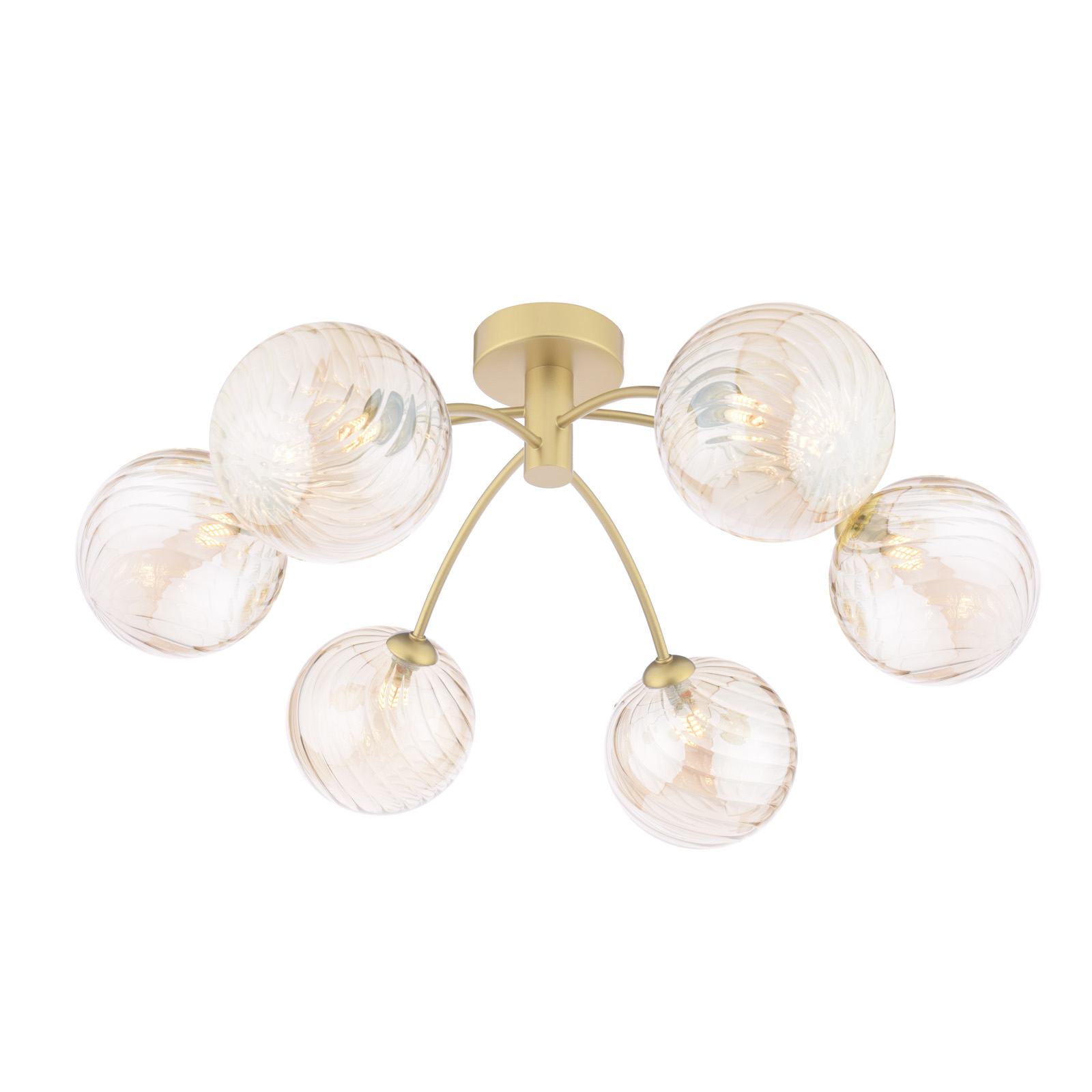 Izzy 6 Light Semi-Flush Matt Gold With Twisted Amber Glass