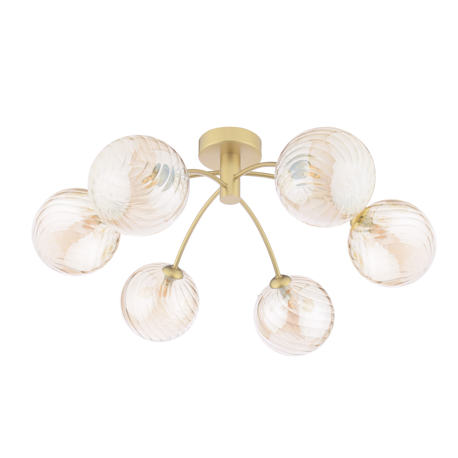 Izzy 6 Light Semi-Flush Matt Gold With Twisted Amber Glass