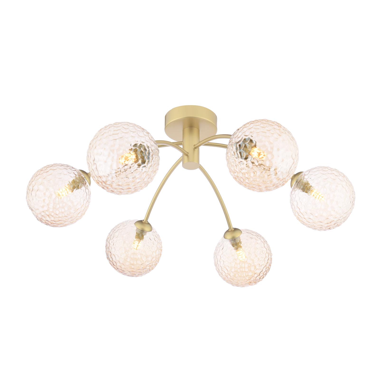 Izzy 6 Light Semi-Flush Matt Gold With Amber Hammered Glass
