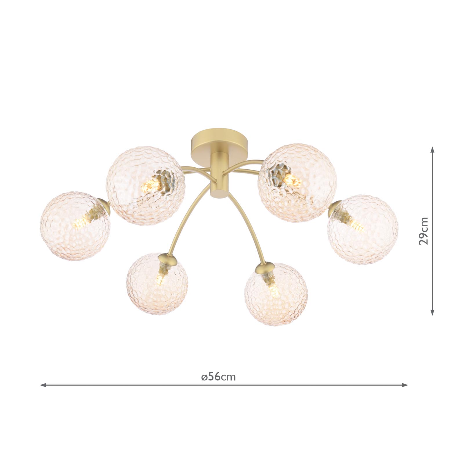 Izzy 6 Light Semi-Flush Matt Gold With Amber Hammered Glass