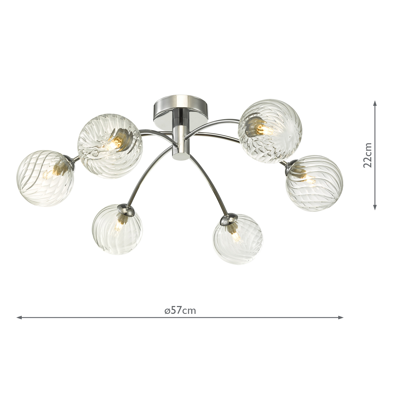 Izzy 6lt Semi Flush Polished Chrome With Twisted Glass