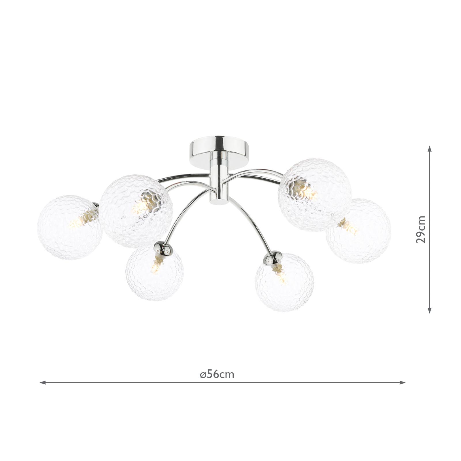 Izzy 6 Light Semi Flush Polished Chrome With Clear Hammered Glass