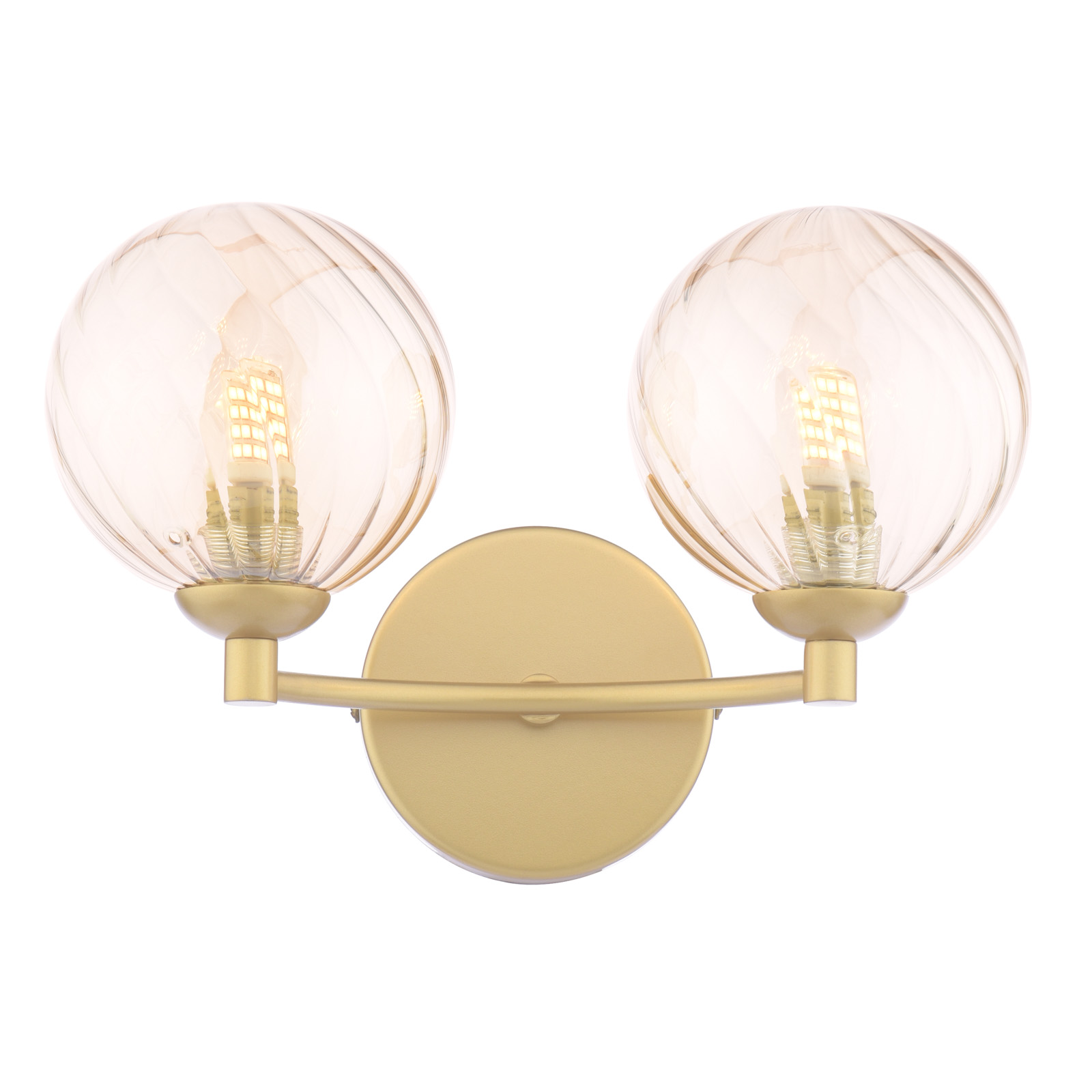 Izzy 2 Light Wall Light Matt Gold With Twisted Amber Glass
