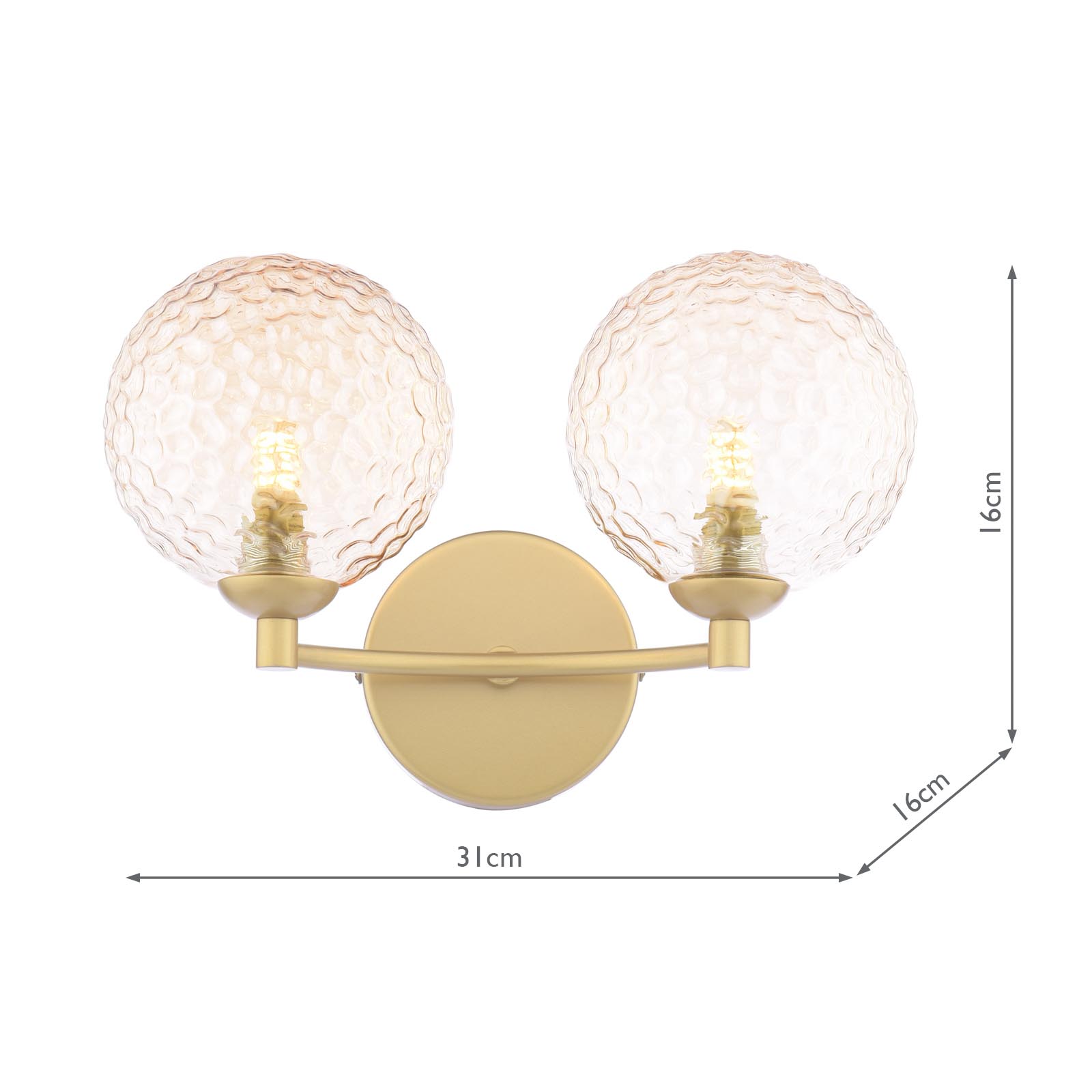 Izzy 2 Light Wall Light Matt Gold With Amber Hammered Glass