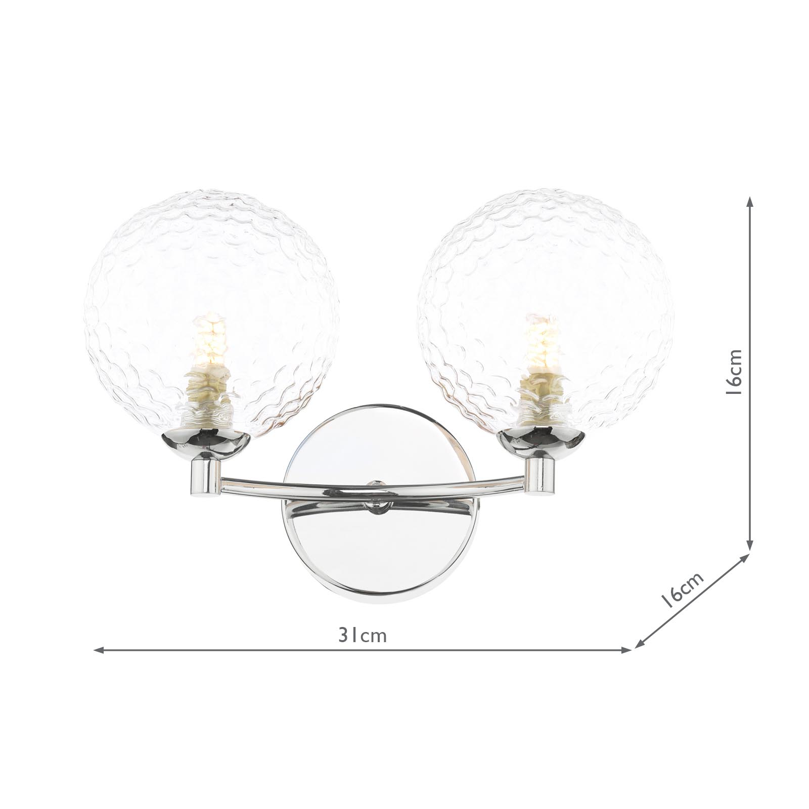 Izzy 2 Light Wall Light Polished Chrome With Clear Hammered Glass