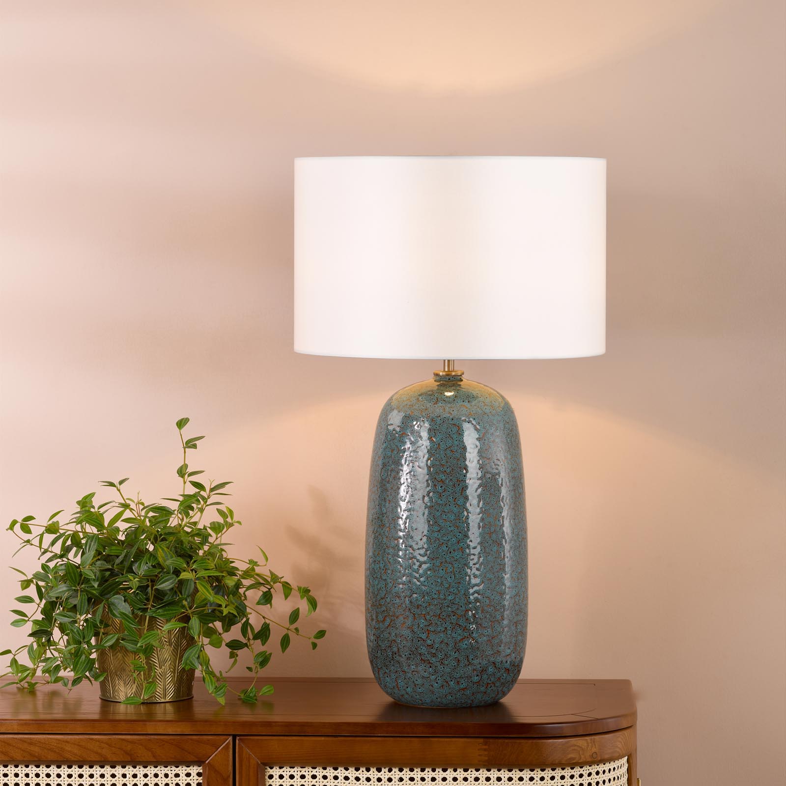 Jadis Table Lamp Blue Ceramic With Ivory Drum Shade