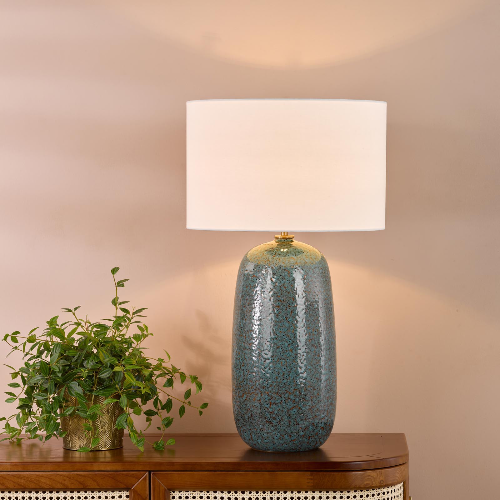 Jadis Table Lamp Blue Ceramic With Ivory Linen Shade