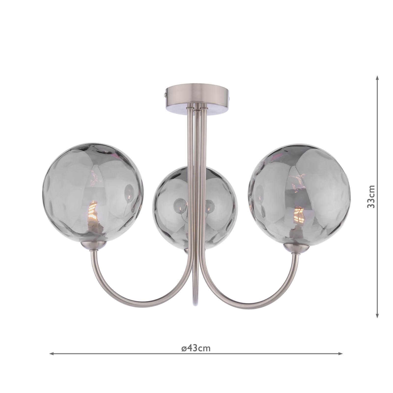 Jared 3 Light Semi-Flush Satin Nickel With Smoked Dimpled Glass