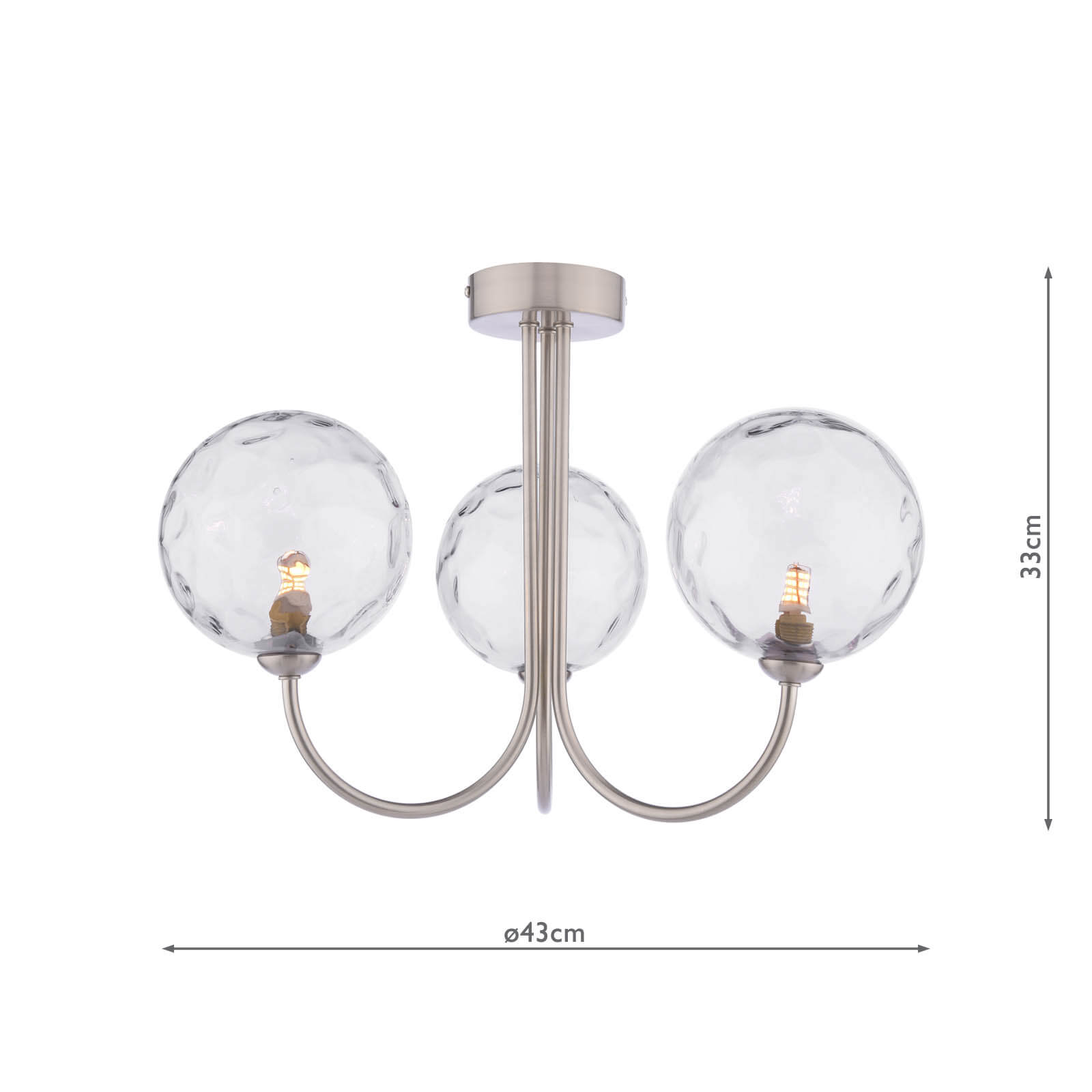 Jared 3 Light Semi-Flush Satin Nickel With Clear Dimpled Glass