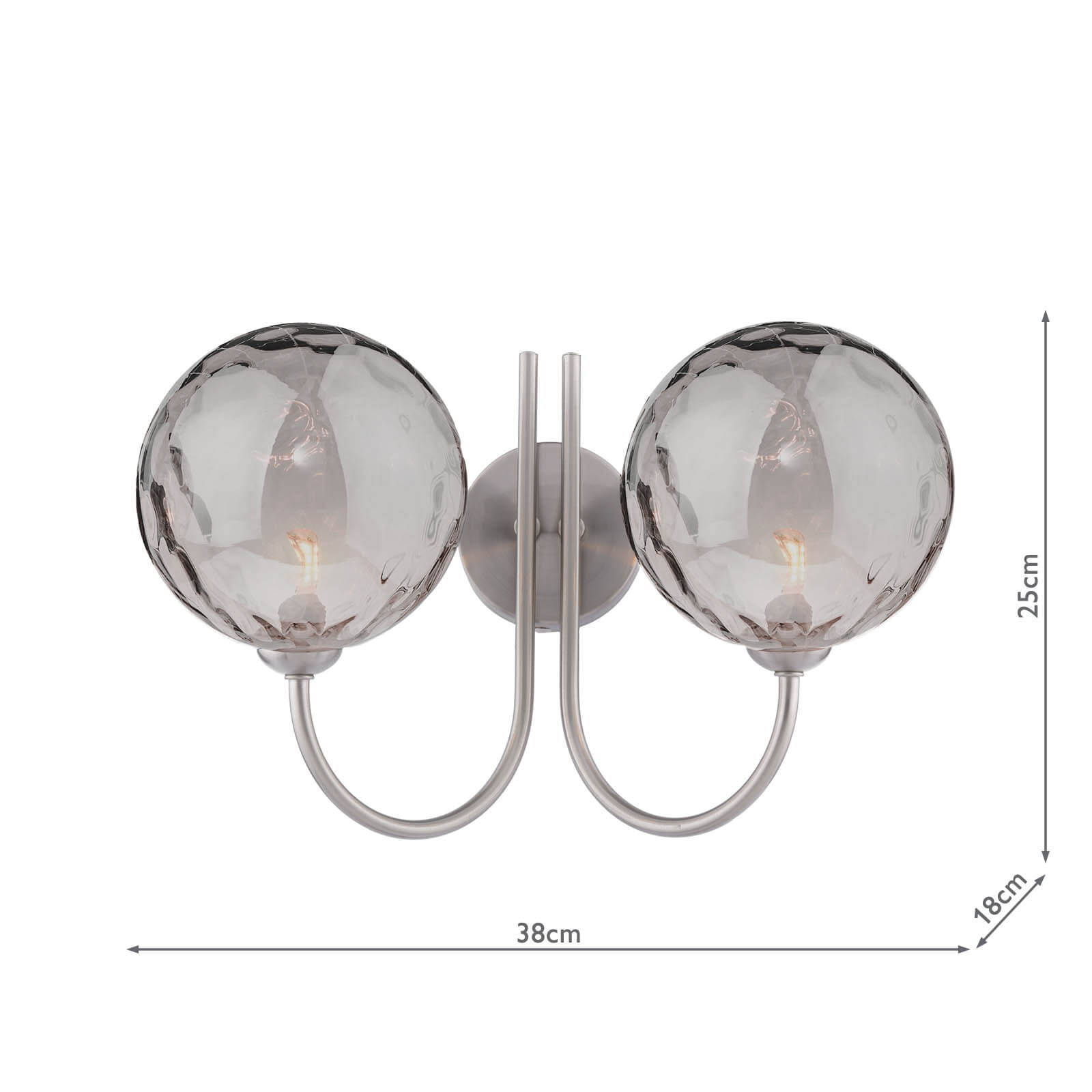 Jared 2 Light Wall Light Satin Nickel With Smoked Dimpled Glass