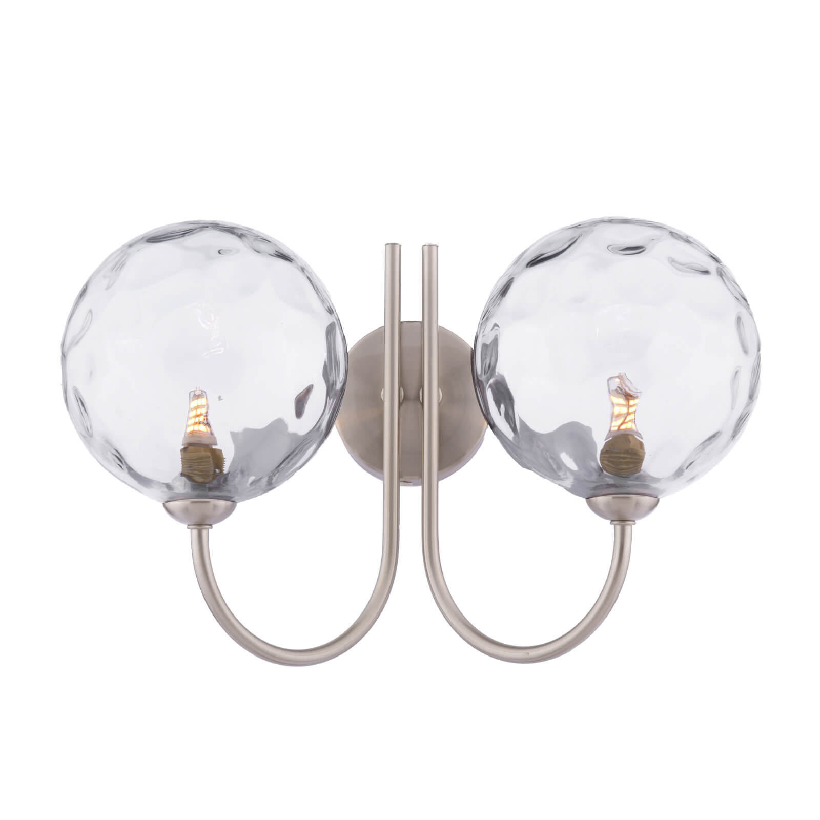 Jared 2 Light Wall Light Satin Nickel With Clear Dimpled Glass