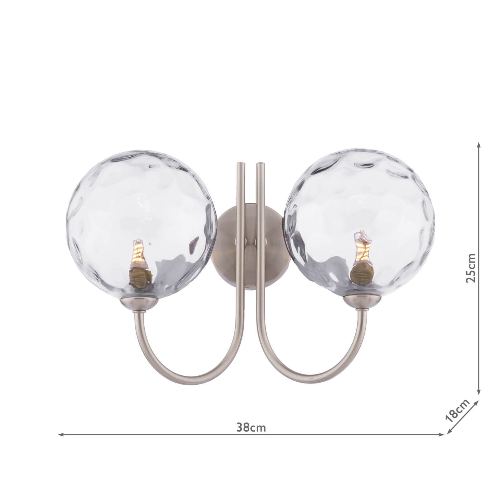 Jared 2 Light Wall Light Satin Nickel With Clear Dimpled Glass