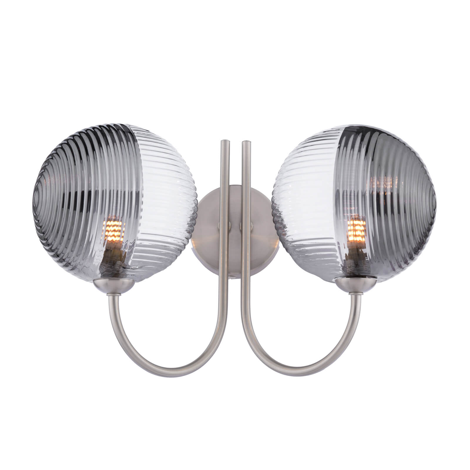 Jared 2 Light Wall Light Satin Nickel With Smoked/Clear Ribbed Glass