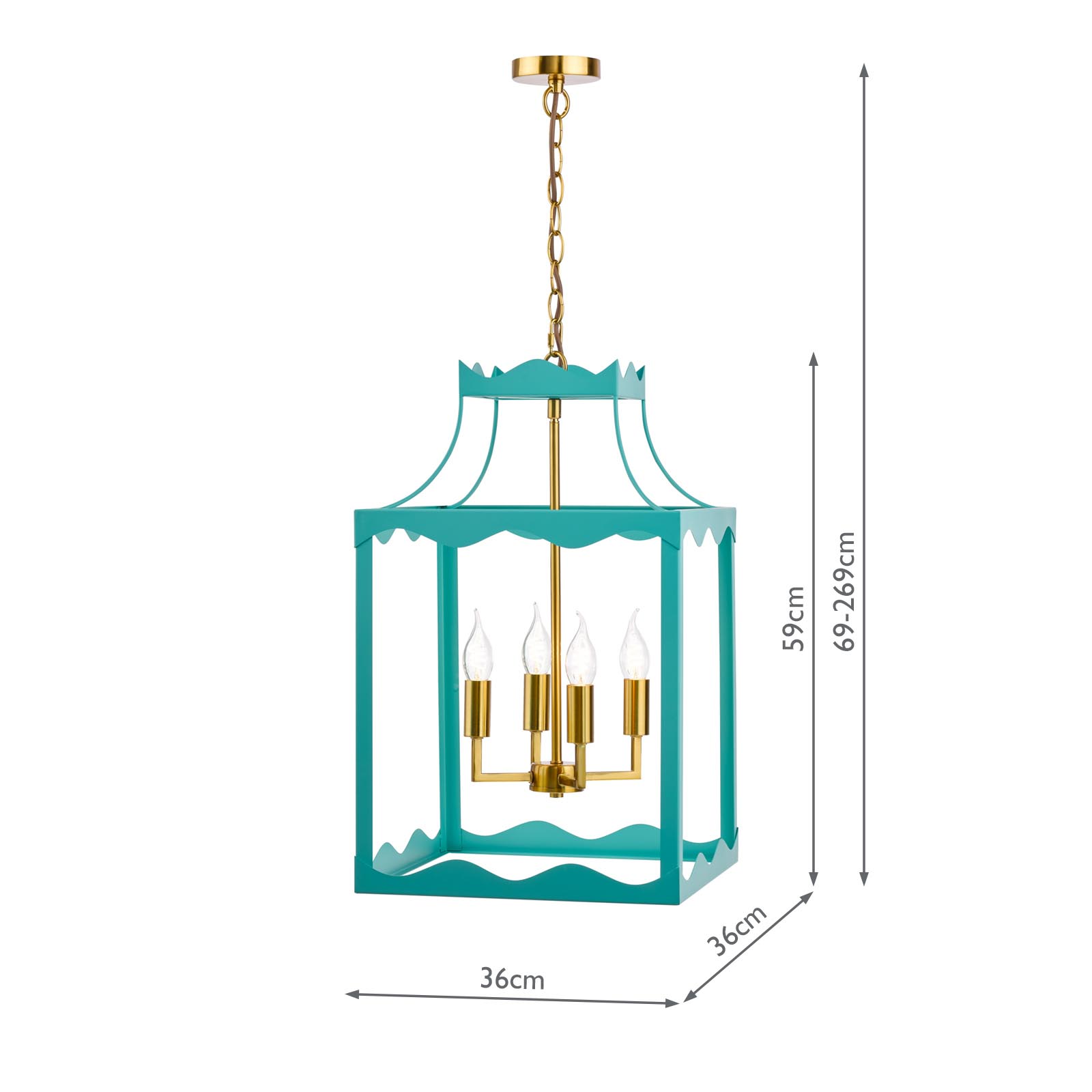 Jinele 4 Light Lantern Satin Eau De Nil Blue and Natural Brass