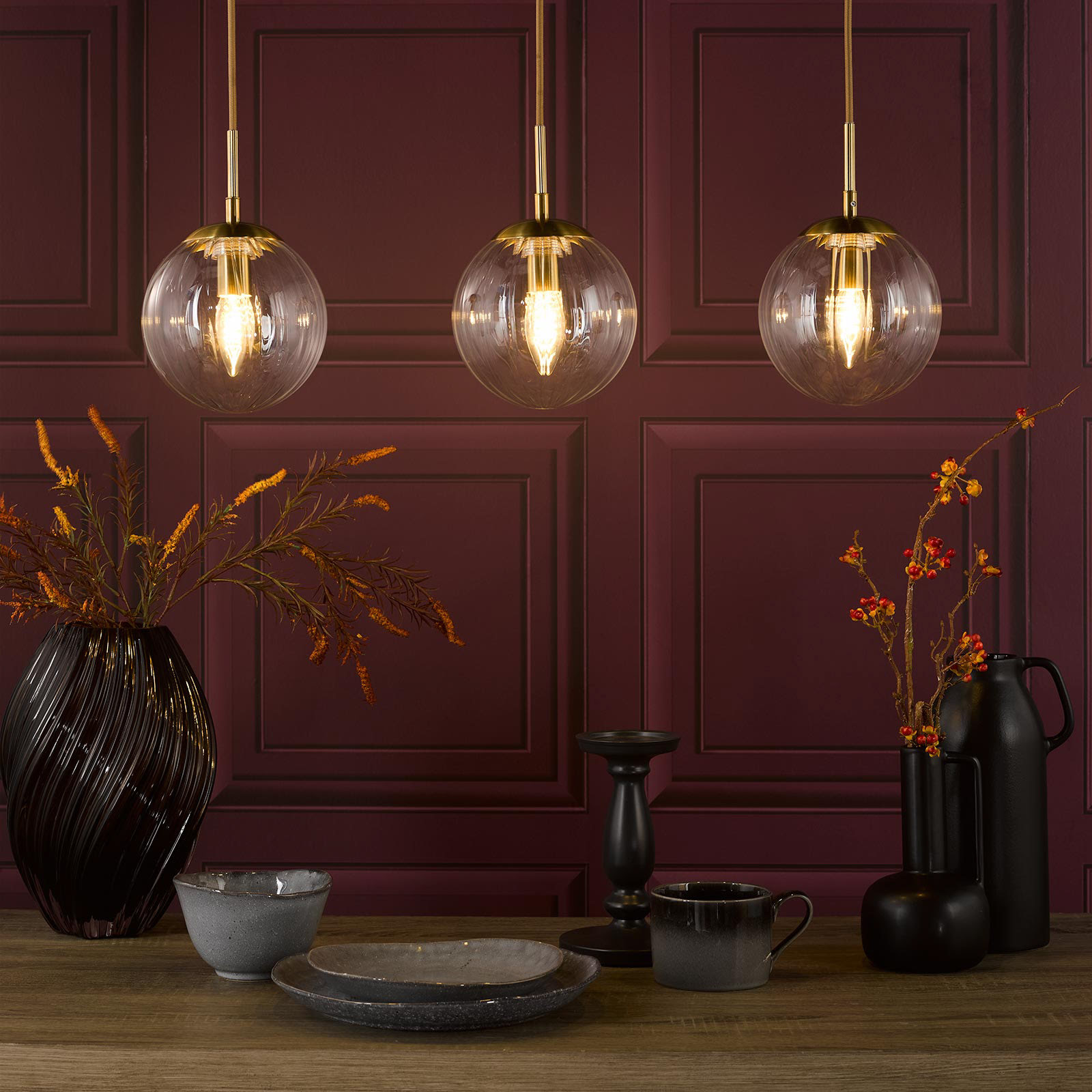 Jocelyn 3 Light Bar Pendant Natural Brass and Glass