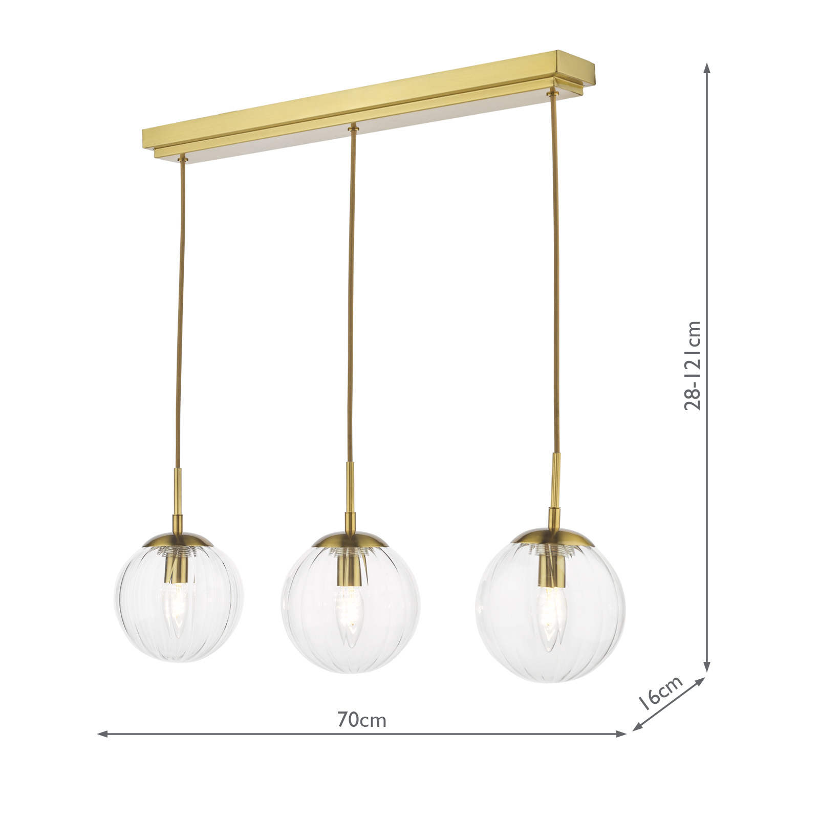 Jocelyn 3 Light Bar Pendant Natural Brass and Glass