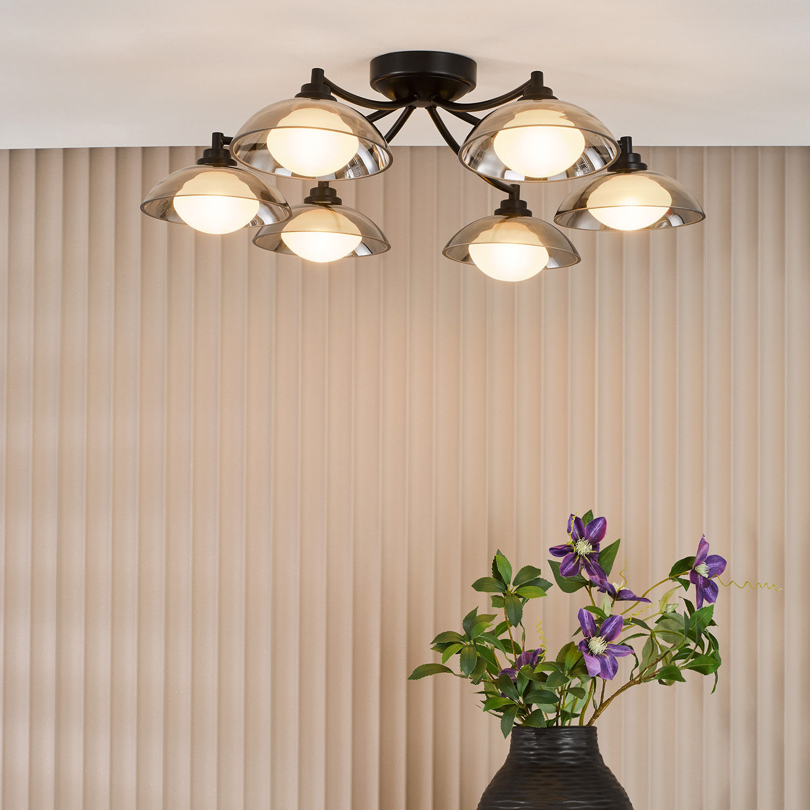 Kadience 6 Light Semi-Flush Satin Black and Smoked Glass