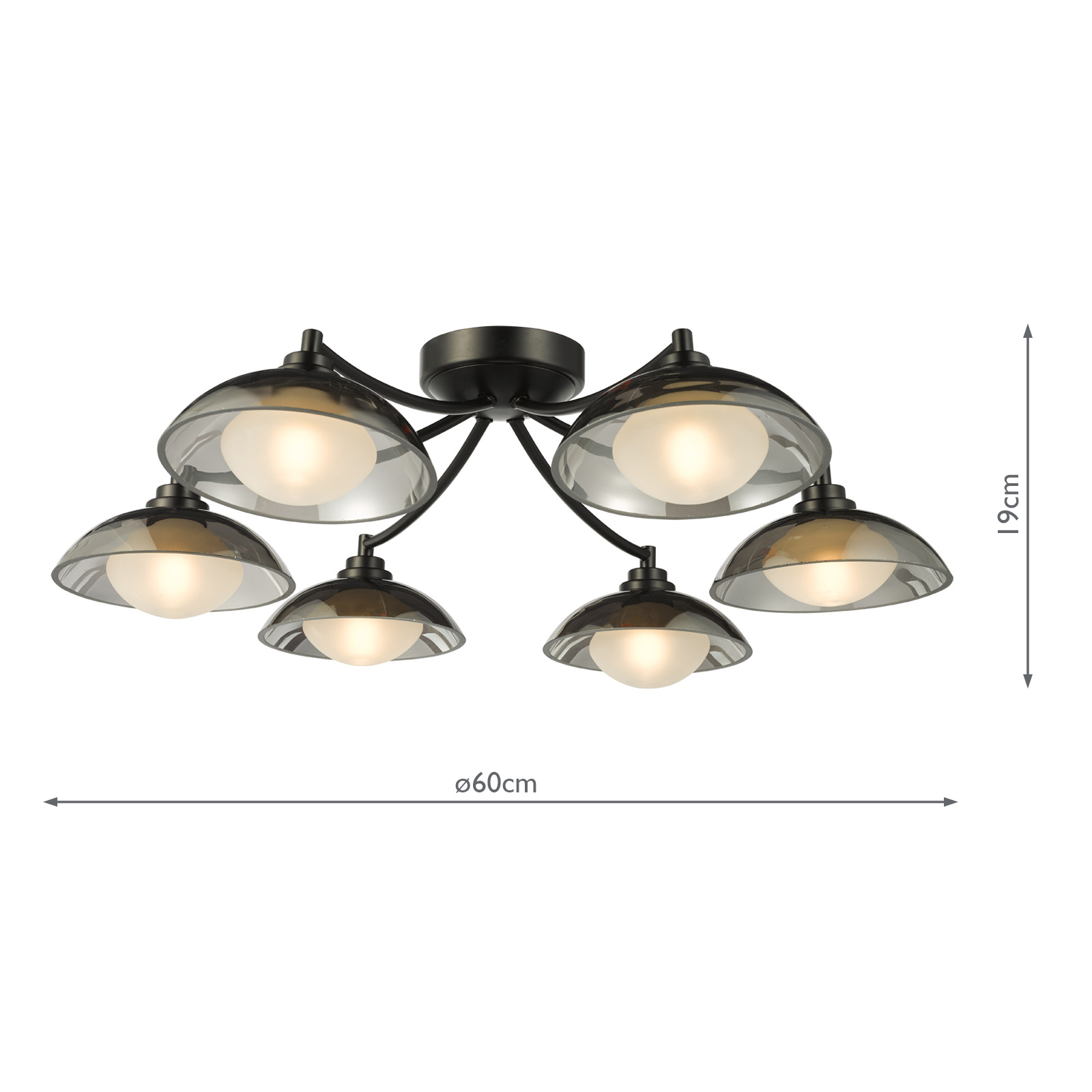 Kadience 6 Light Semi-Flush Satin Black and Smoked Glass