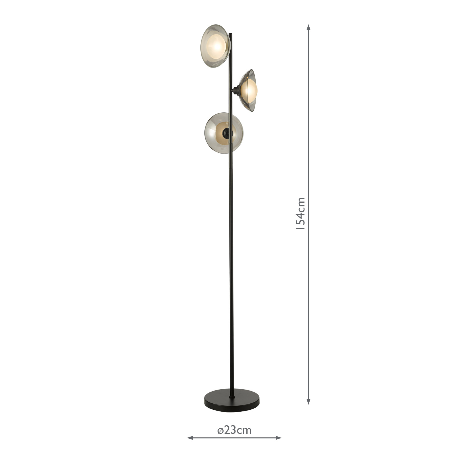 Kadience 3 Light Floor Lamp Satin Black and Smoked Glass