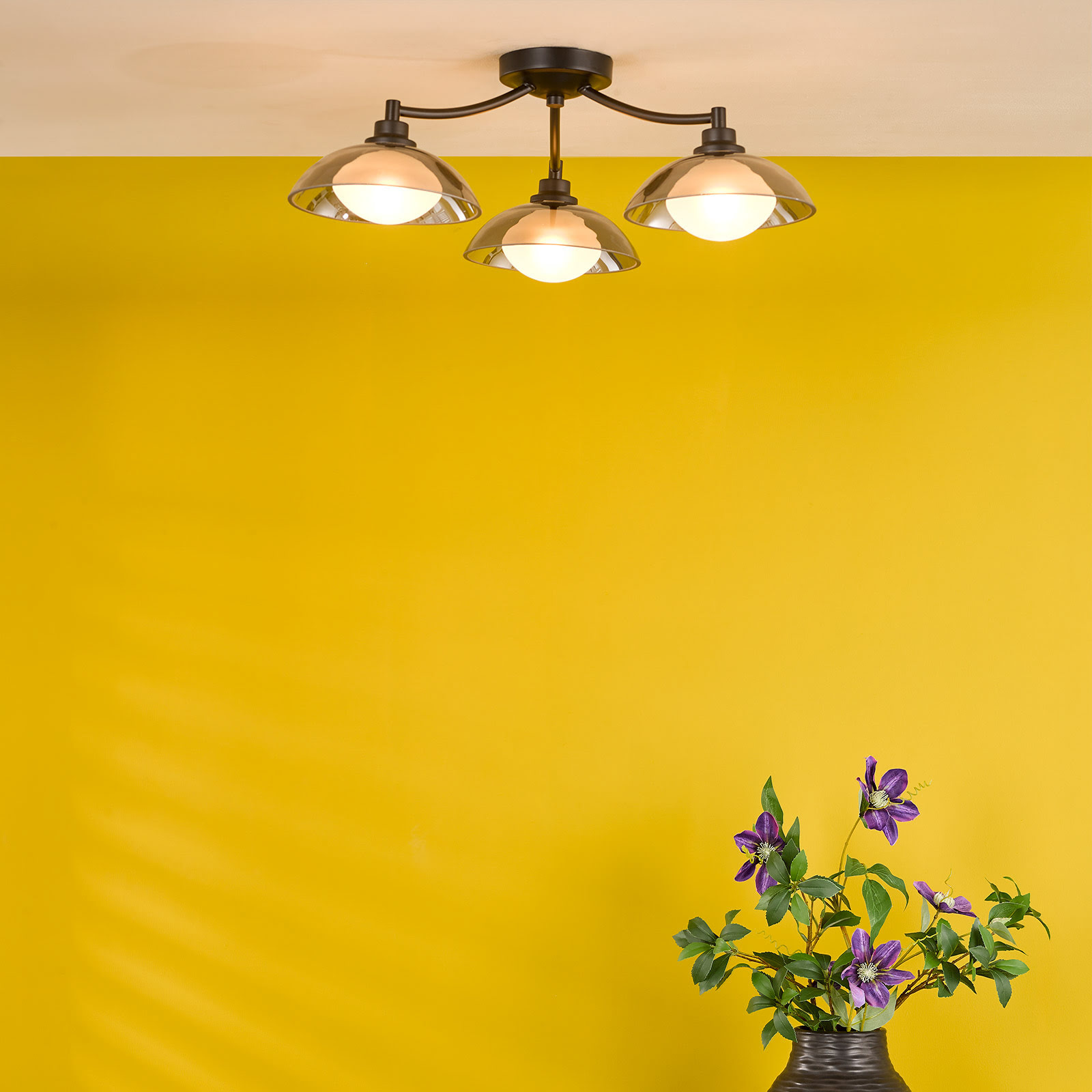 Kadience 3 Light Semi-Flush Satin Black and Smoked Glass